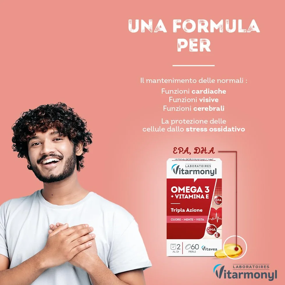Vitarmonyl Omega 3 EPA DHA Integratore Olio di Pesce Vitamina E 60 Softgel