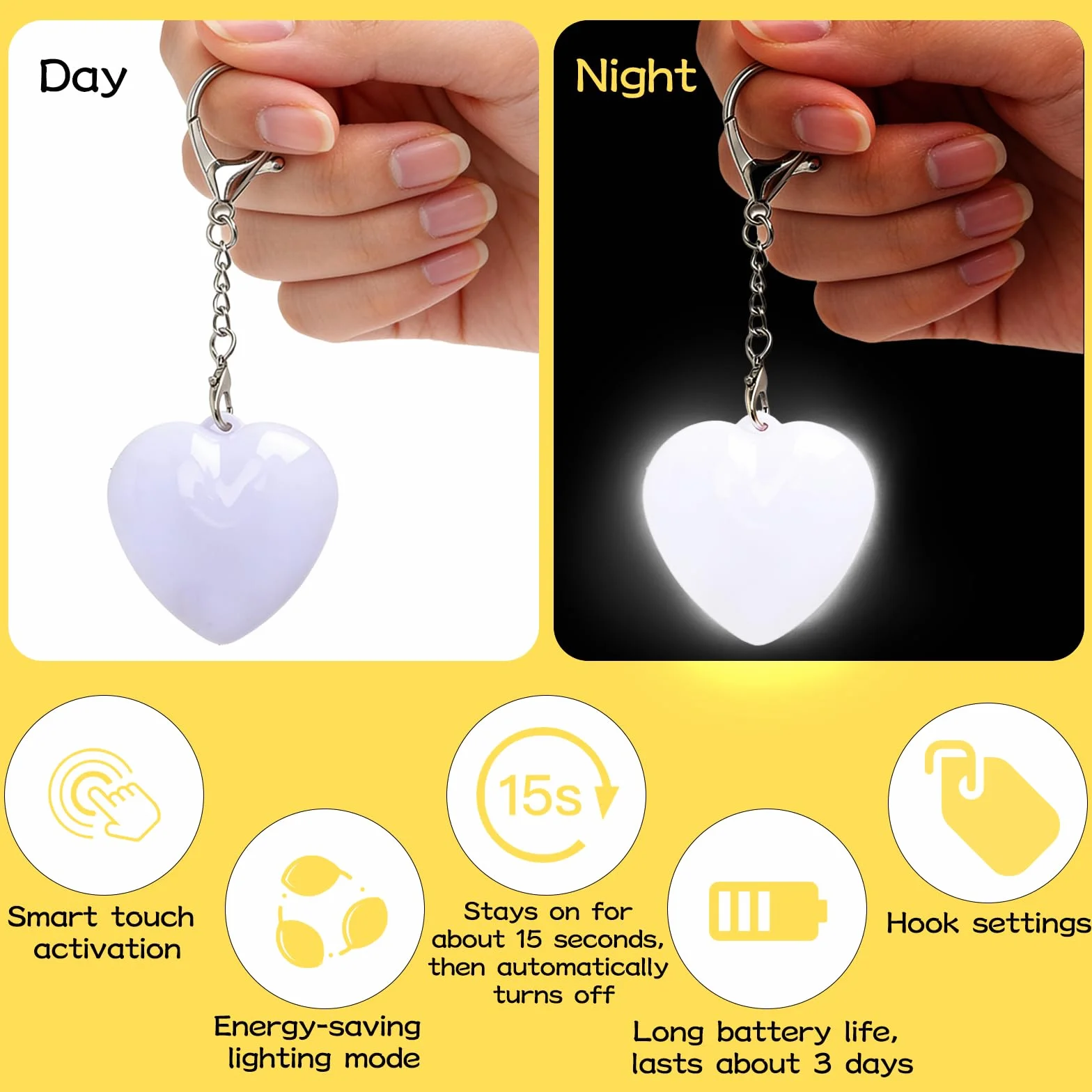 TNSLAND 2 Pezzi Luce per Borsa LED a Forma di Cuore, Mini Lampada Touch Ricaricabile USB, Luce Interna Borsa per Trovare Chiavi, Accessorio Portatile Donna, Luces per Viaggio, Regalo Donna Amica Mamma