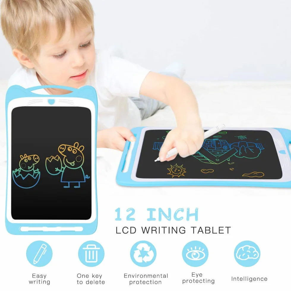 AGPTEK Tavoletta Grafica LCD Scrittura 12 Pollici Colorato con Pulsante di Blocco,Lavagna da Disegno Cancellabile Portatile Tavoletta Scrittura per Bambini Studenti Progettista Blu