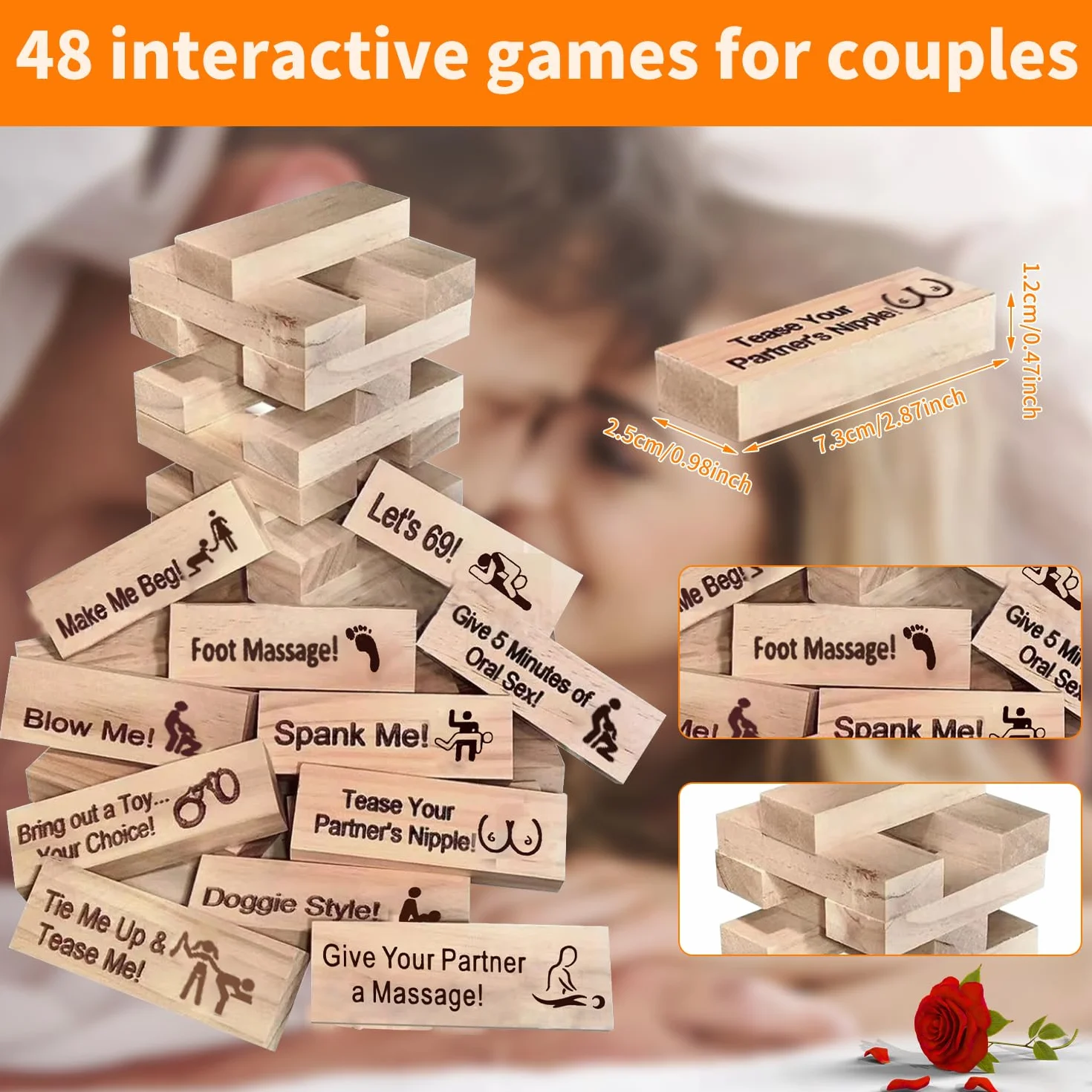 RoserRose Giochi Erotici Coppie 48 Pezzi in Legno Torre della Lussuria con Sfide Piccanti