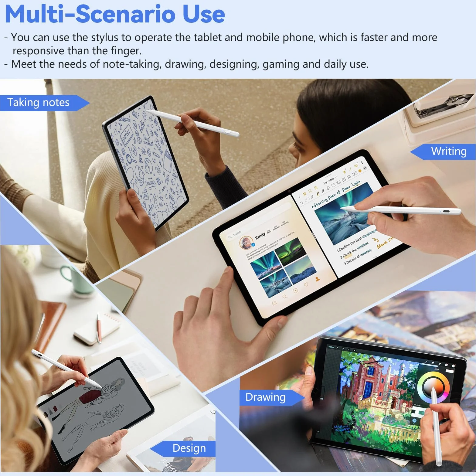 KISSLEAF Penna Universale per Tablet e Telefono per Android Samsung Lenovo Huawei XiaoMi Vivo con 5 Suggerimenti, Punta Della Penna da 1.5 mm, Ricarica Rapida 30 Minuti, Adsorbimento Magnetico