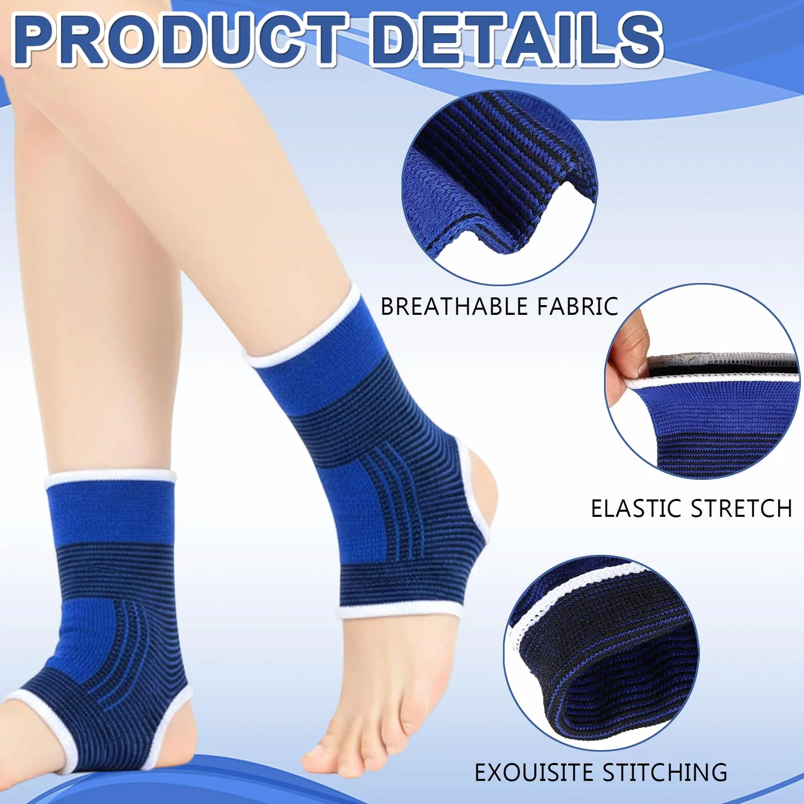 Benda Elastica per Caviglia Bambini 2 Pezzi Supporto Sportivo Senza Tallone Traspirante