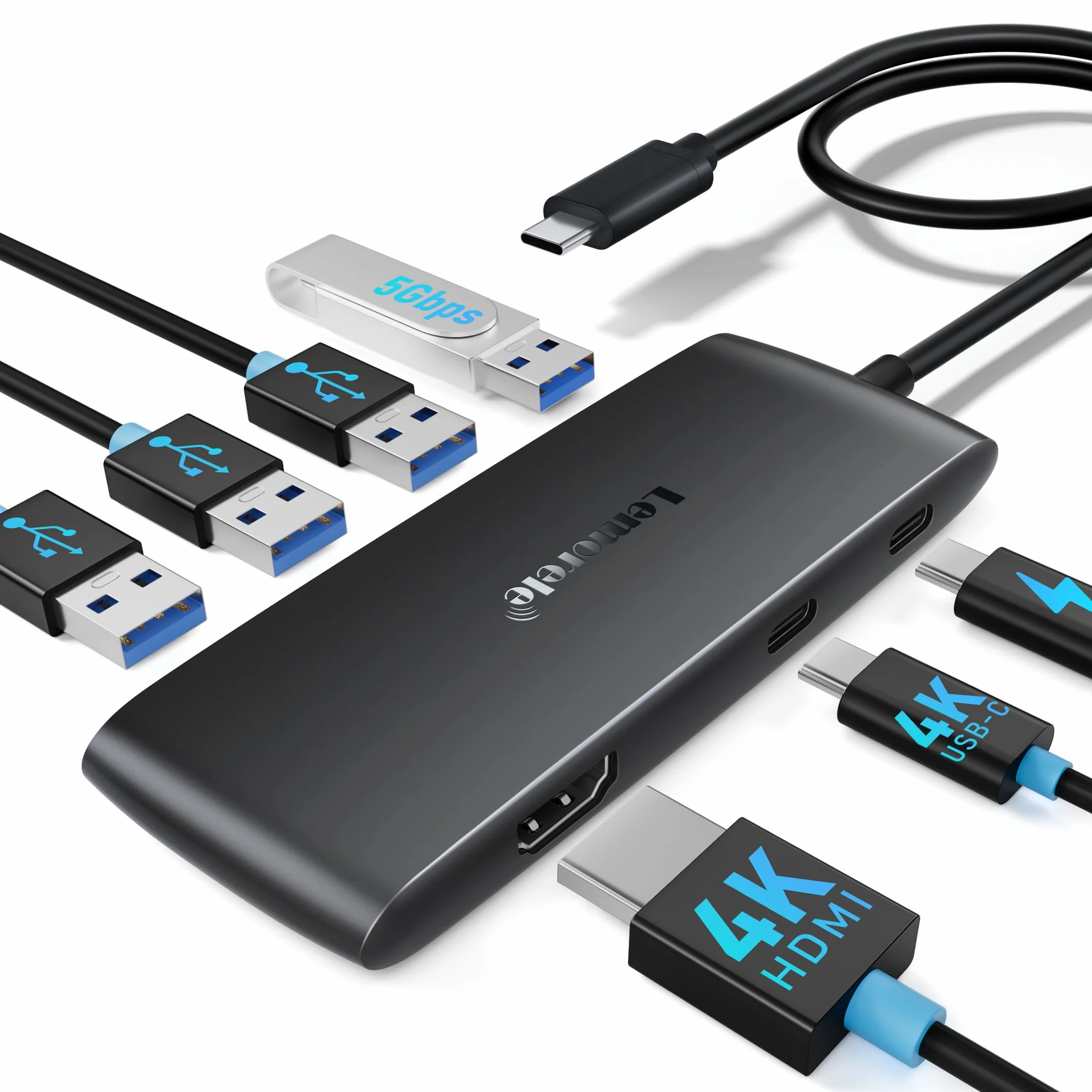 Lemorele Docking Station Dual Monitor, Hub USB C 7-in-1 con HDMI + Adattatore DP USB C 4K@60Hz, 3 Porte USB 3.0/2.0, Ricarica Rapida PD 100W, Plug and Play per Laptop Dell/HP/Surface/MacBook