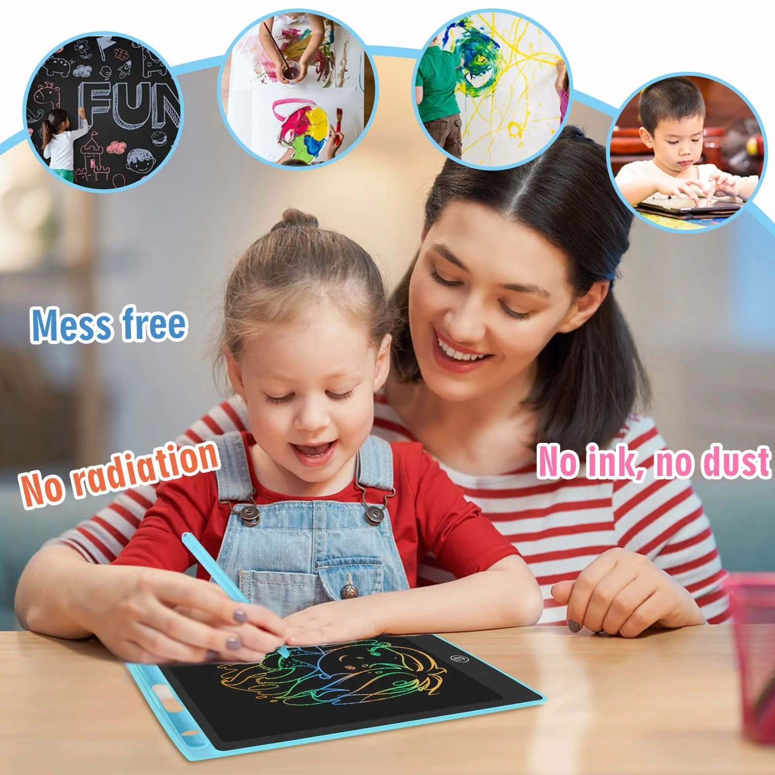 HOMESTEC Tavoletta Grafica LCD 8,5 Pollici Display Colorato, Tavoletta Scrittura Cancellabile con Pulsante Elimina e Blocco, Blu
