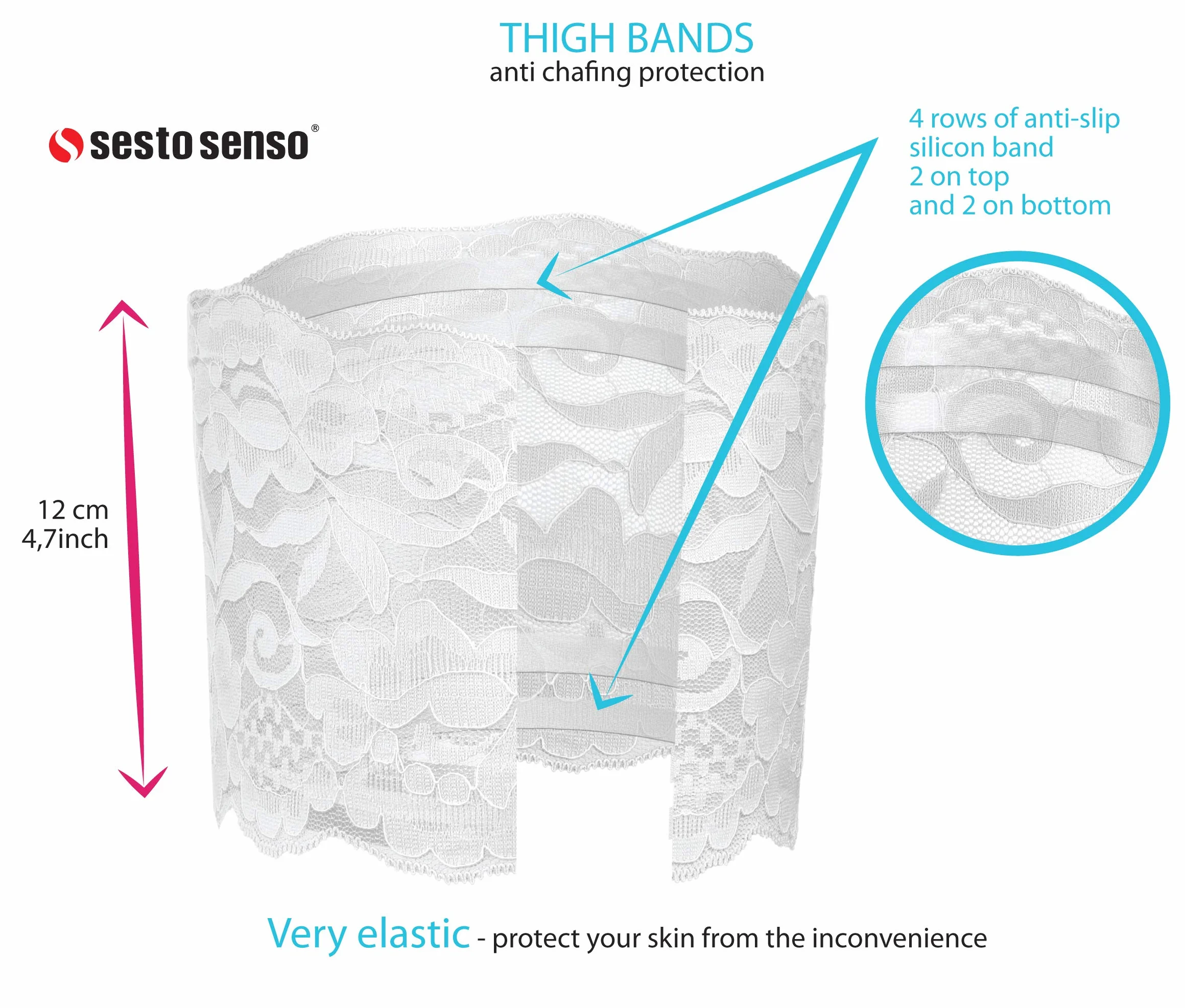 Sesto Senso Bande Elastiche Anti Sfregamento Fasce Cosce Pizzo Antisfregamento Sexy con 4 Strisce Silicone