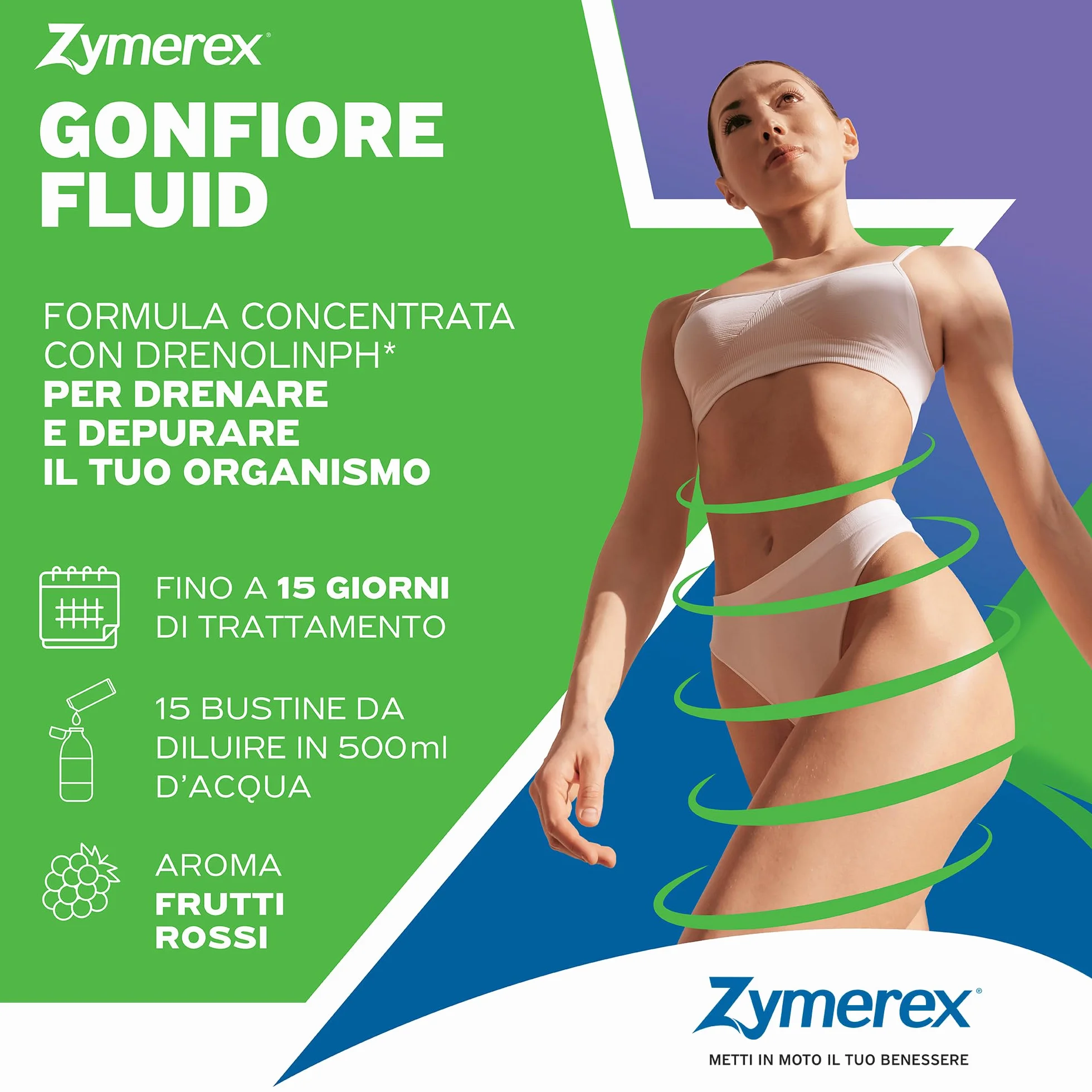 GONFIORE FLUID aroma FRUTTI ROSSI 15 Bustine monodose Drenaggio liquidi Depurazione Senza glutine e lattosio
