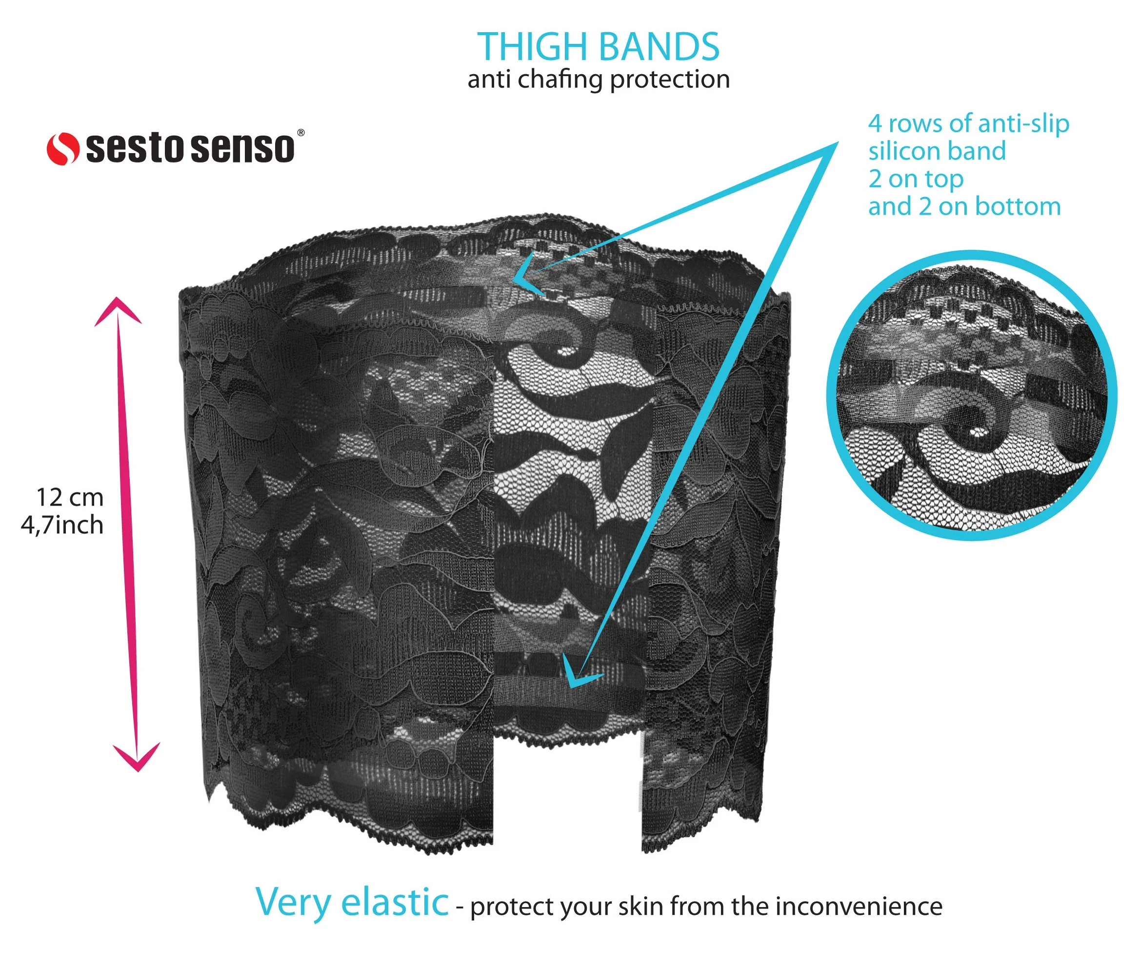 Sesto Senso 3 Paia Fasce Cosce Pizzo Anti Sfregamento Sexy Elastico Strisce Silicone