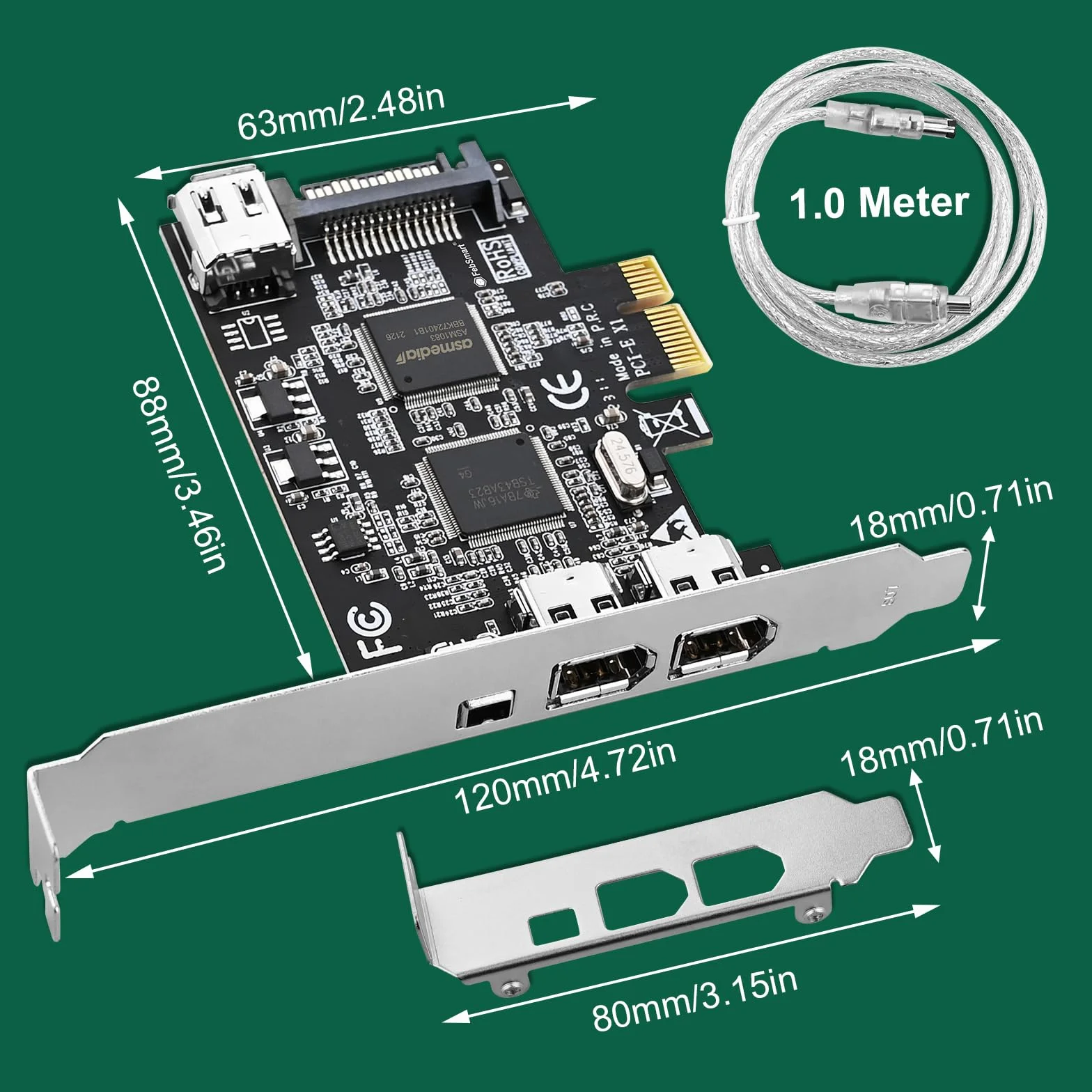 Scheda di espansione PCIE Firewire 400 1394A a 4 porte, Texas Instruments TI TSB43AB23, Plug and Play su PC desktop Windows e MAC, 3 porte a 6 pin e 1 x 4 pin 1394 A, velocità massima 400
