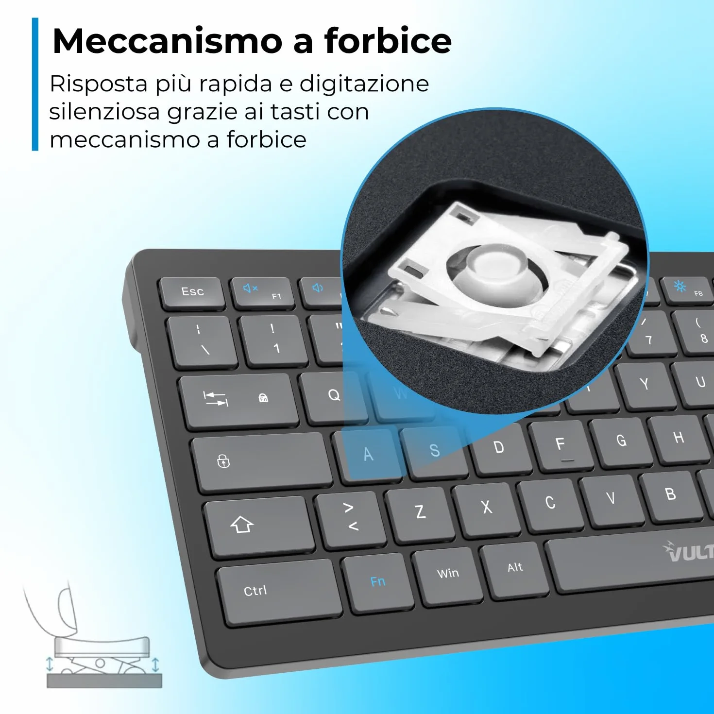Tastiera Wireless Bluetooth Ricaricabile KEY-601WBT Layout Italiano QWERTY Ultraslim 80h Tasti Silenziosi