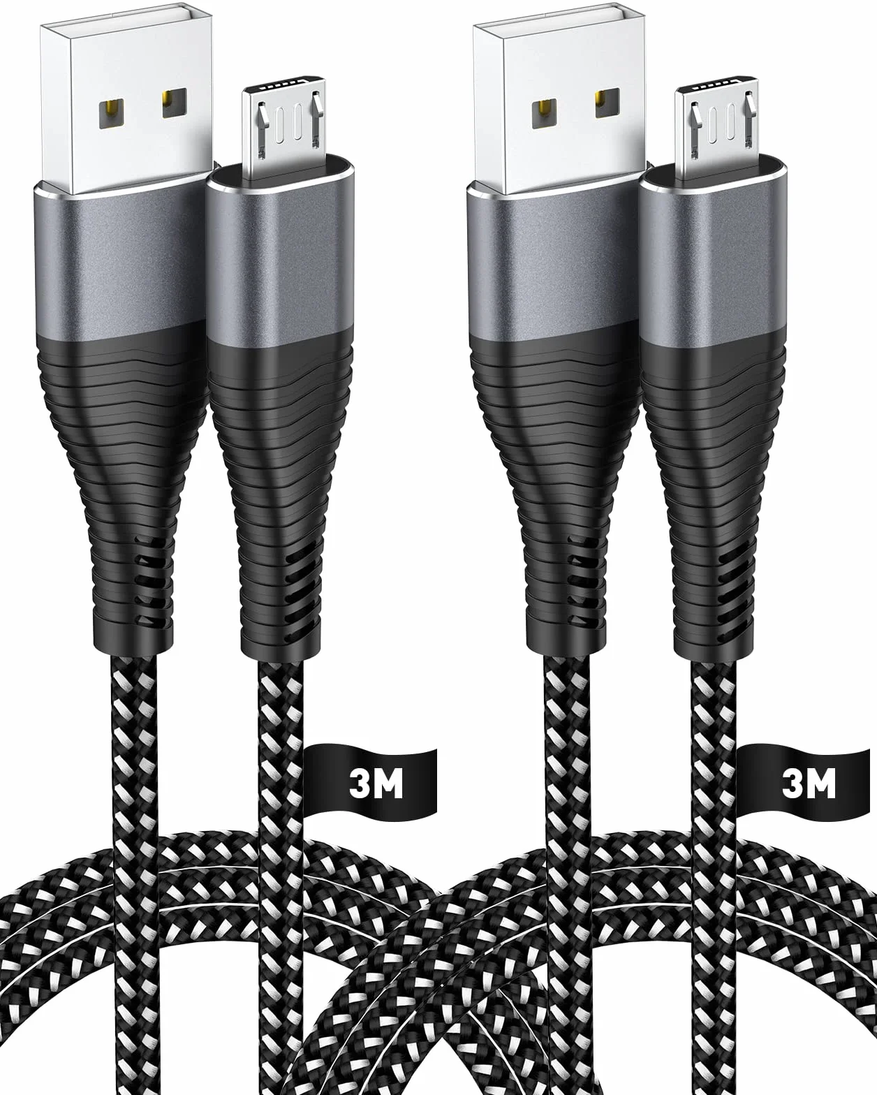 Cavo di ricarica per controller PS4, confezione da 2 pezzi, extra lungo 3 m, micro USB, con 2,4 A e 480 Mbps, compatibile con PS4, PS4 Slim, PS4 Pro, Xbox One, (vecchio) telefoni Android – Robusto e