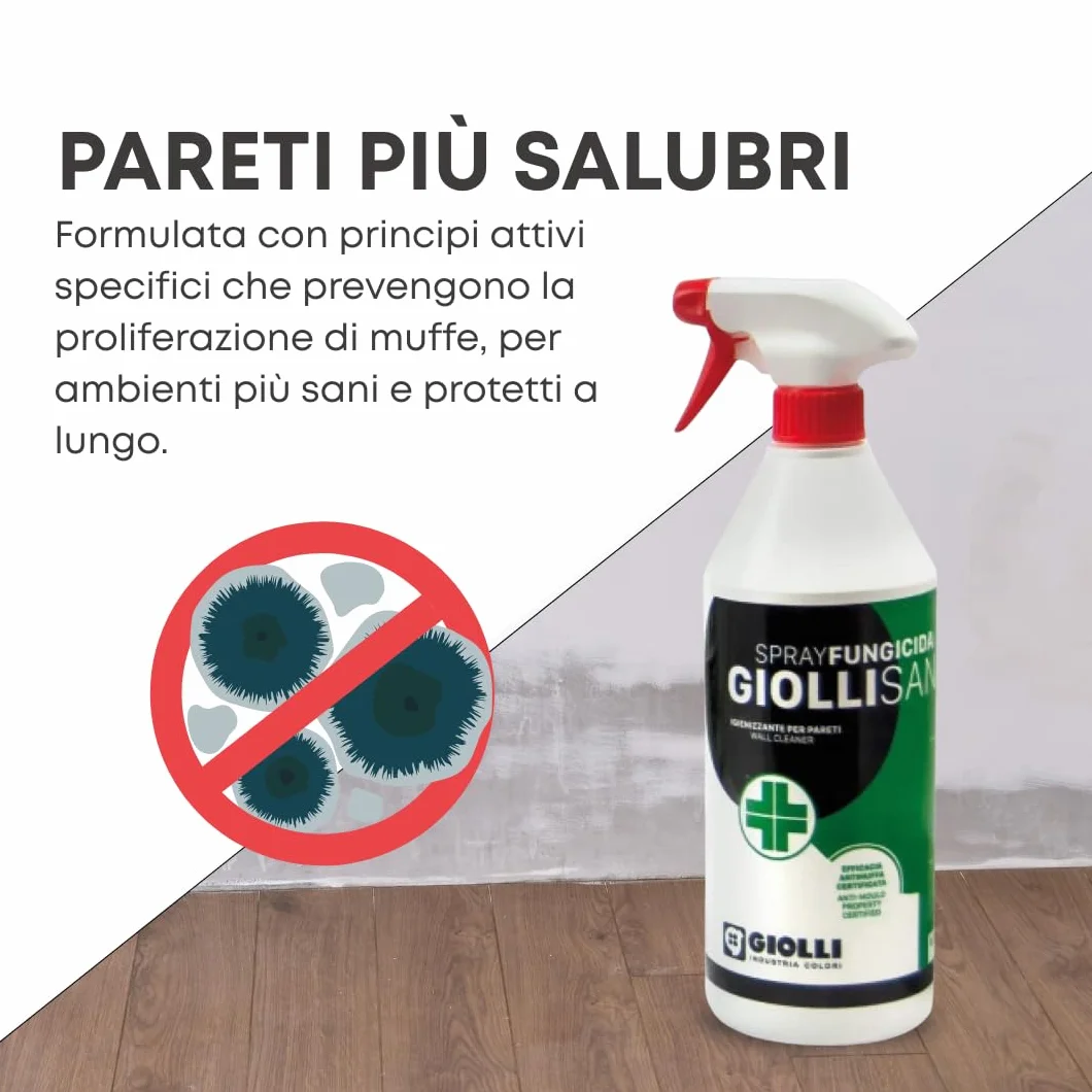 GIOLLI INDUSTRIA COLORI Giollisana Spray Antimuffa 750 ml - Rimuovi Muffa per Muri Interni ed Esterni