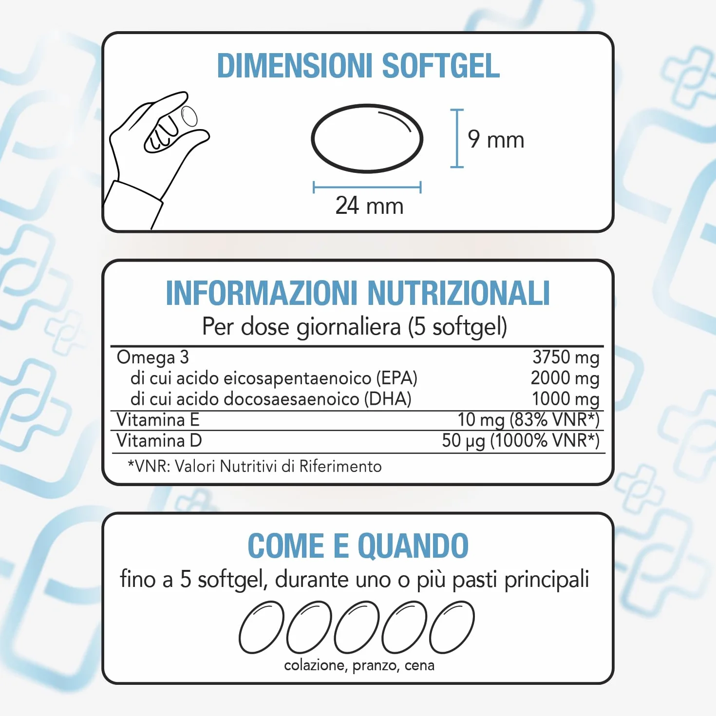 Omega 3 IFOS 5 Stelle Certificato Con Vitamina D3 2000 UI PiùLife, 240 Softgel 2000mg EPA, 1000mg DHA Olio di Pesce