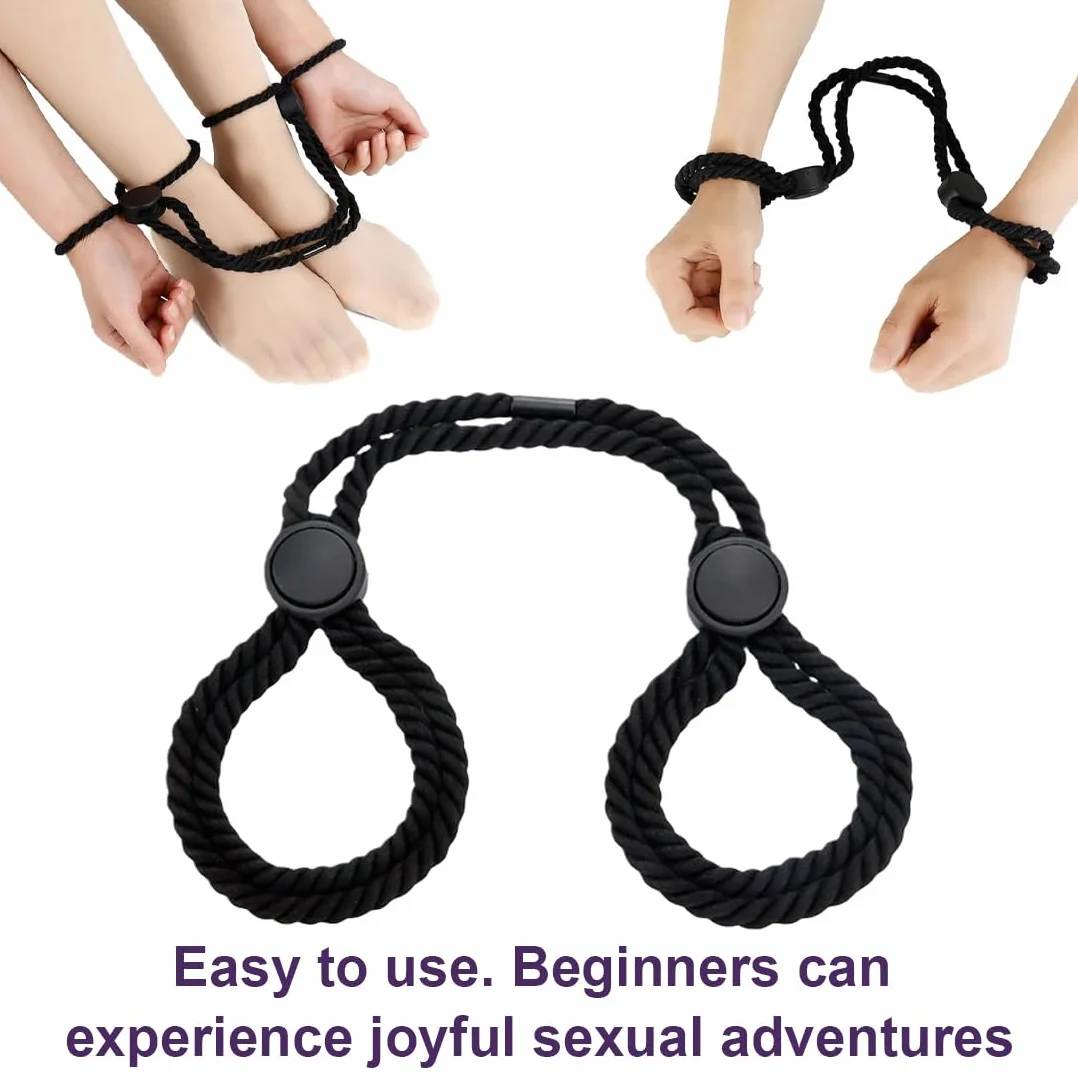 WeddHuis BDSM Bondage Corda Regolabile per Polsi e Caviglie Manette Mani Piedi Coppie Nero