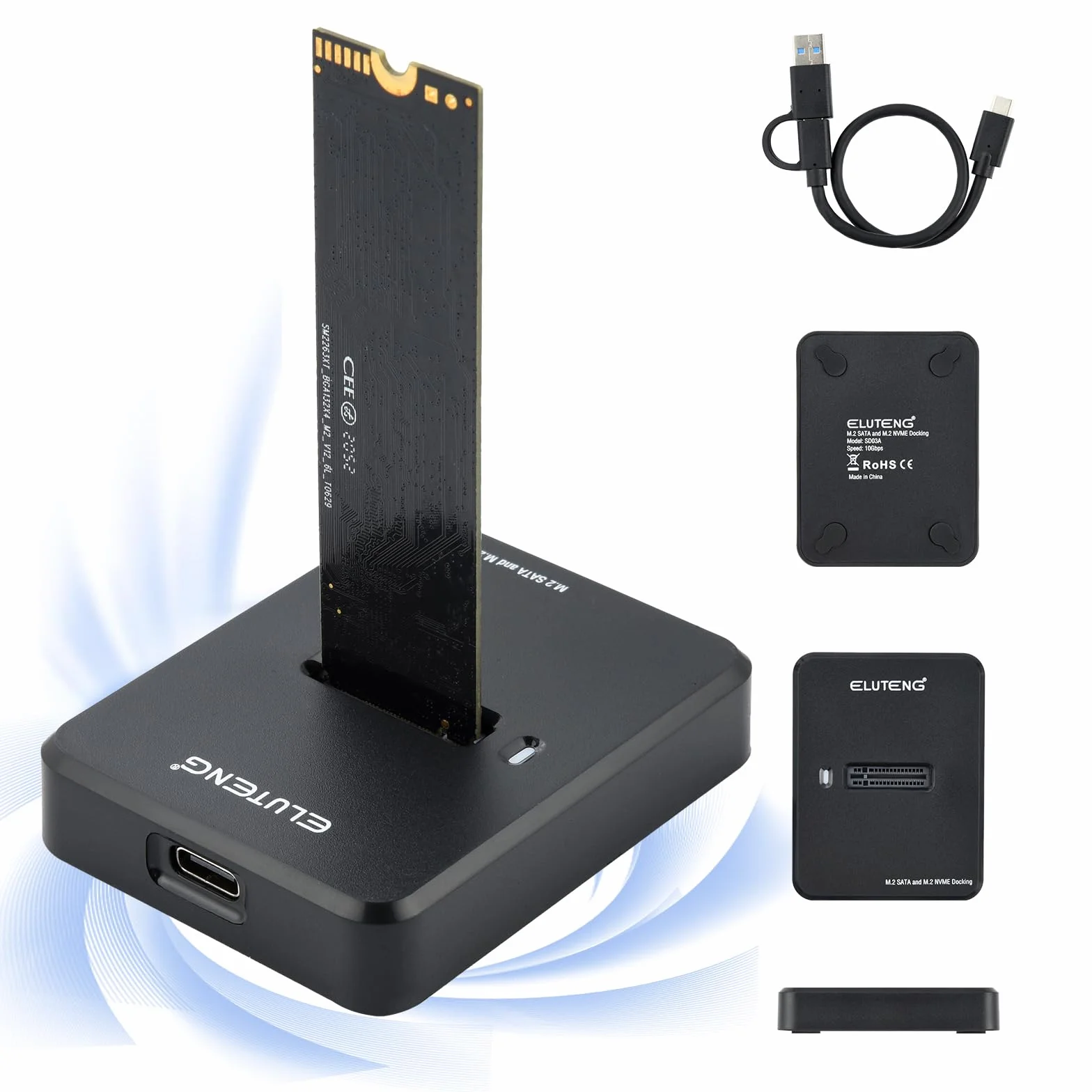 ELUTENG Docking Station USB 3.1 Gen2 10Gbps M.2 NVMe NGFF SATA Adattatore Dual Protocollo M-Key B+M Key per 2230 2242 2260 2280