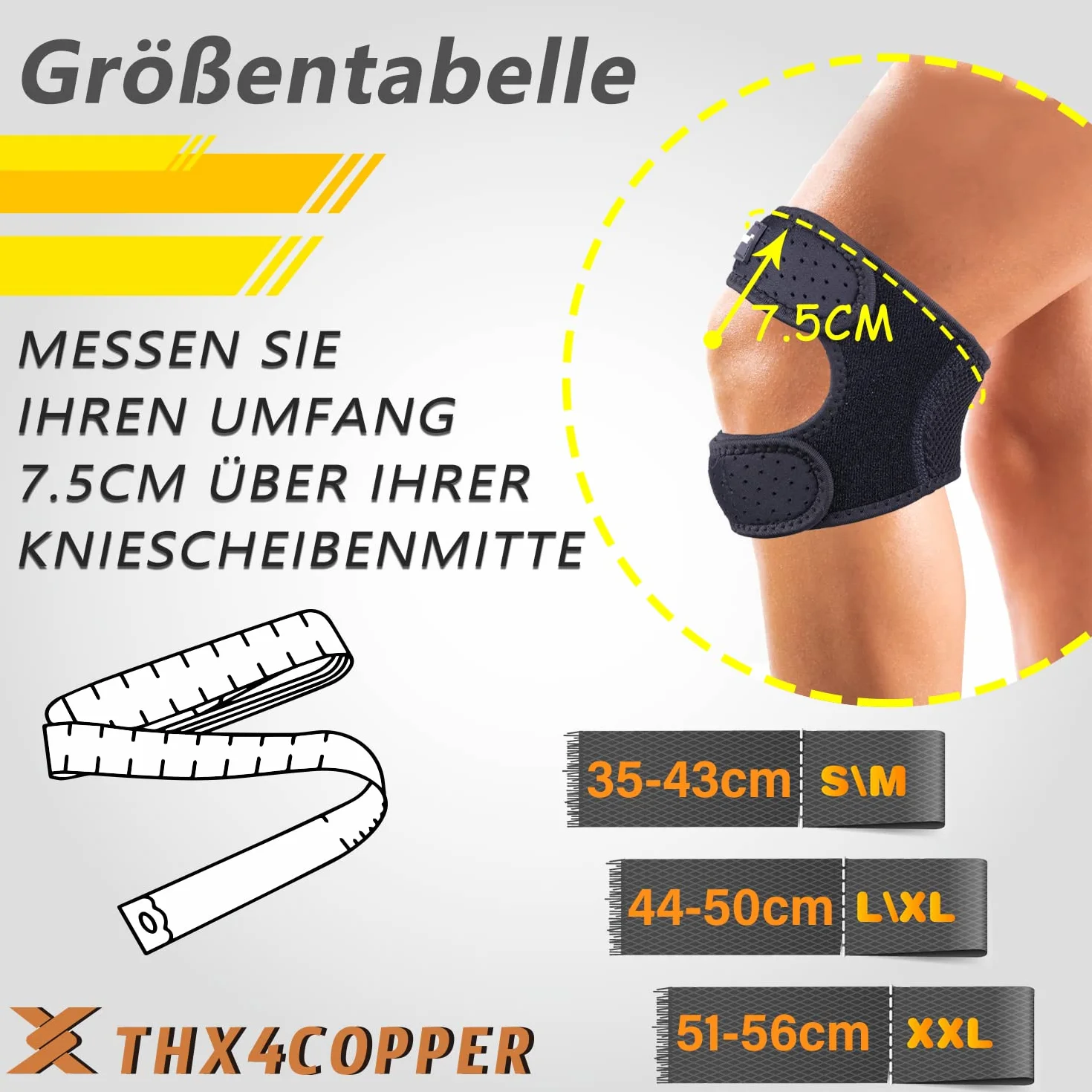 Thx4COPPER Ginocchiera a compressione per menisco traspirante leggera per corsa supporto ginocchio