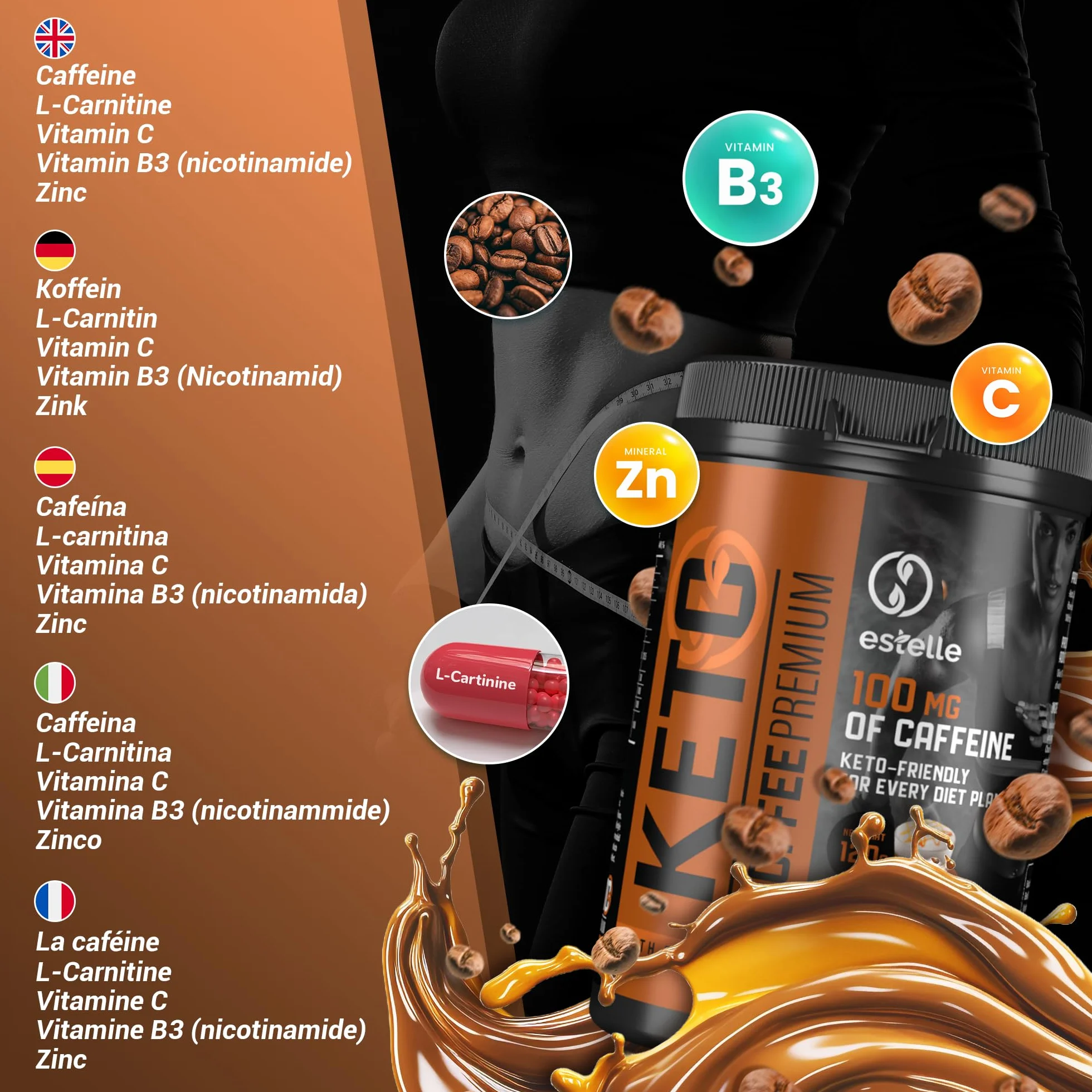 Keto Coffee Premium Integratore Alimentare in Polvere per Dieta Chetogenica 120 g