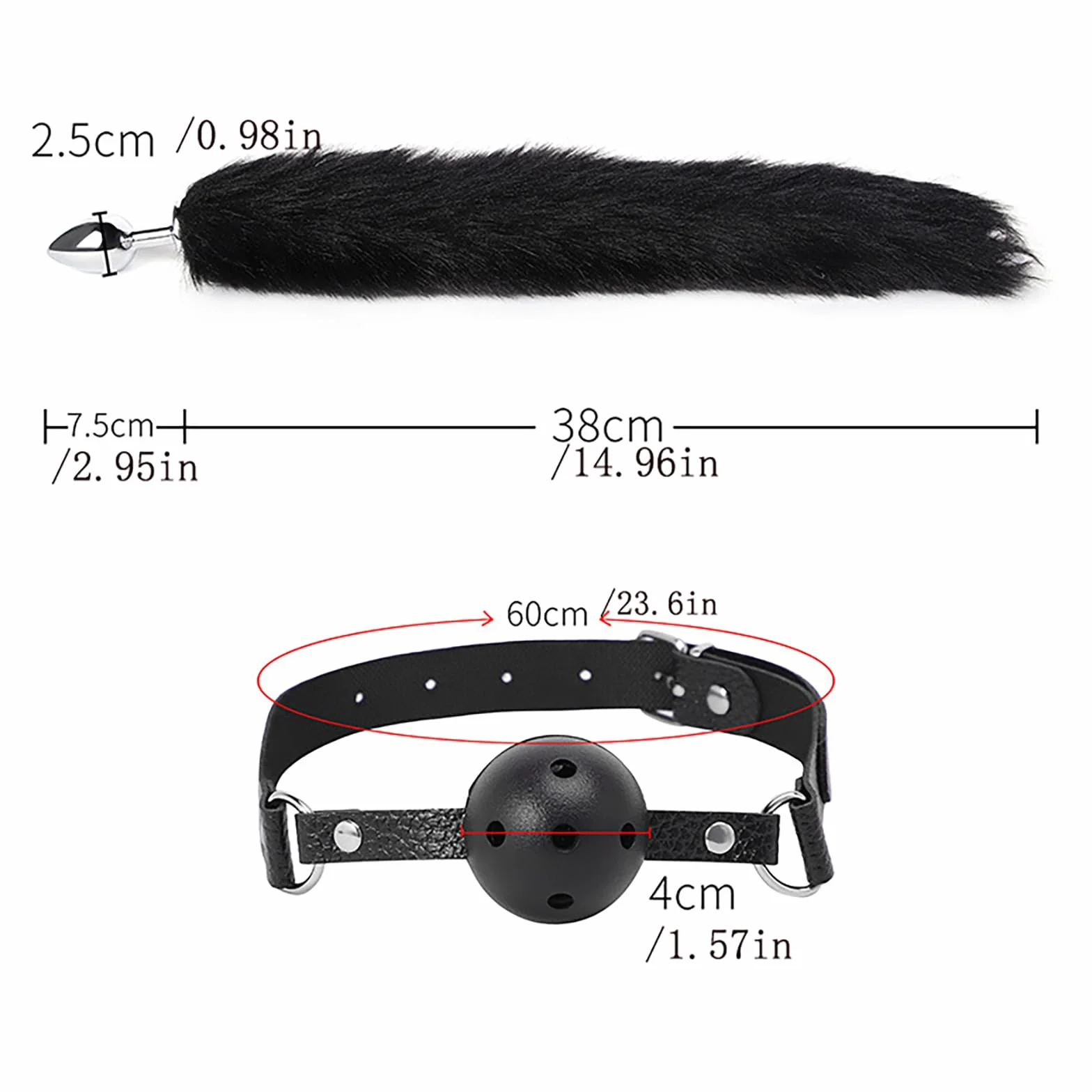 Giocattoli Sessuali Anale con Coda Roleplay Orecchie Di Gatto Gag Campane Collare Capezzolo Morsetti 5 Pezzi (Black)