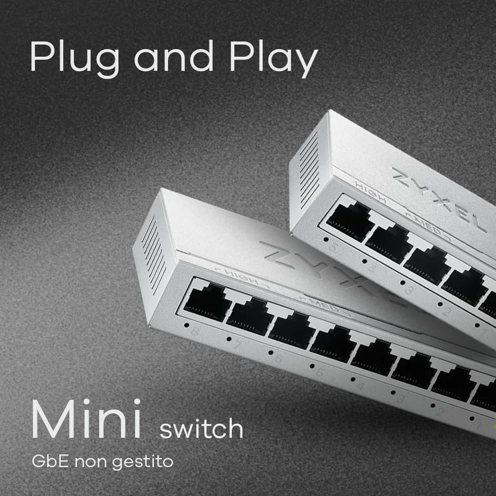 Zyxel Switch a 5 Porte Gigabit Non Gestito | Ethernet Splitter | Montaggio a Parete o da Tavolo [GS-105B v5]