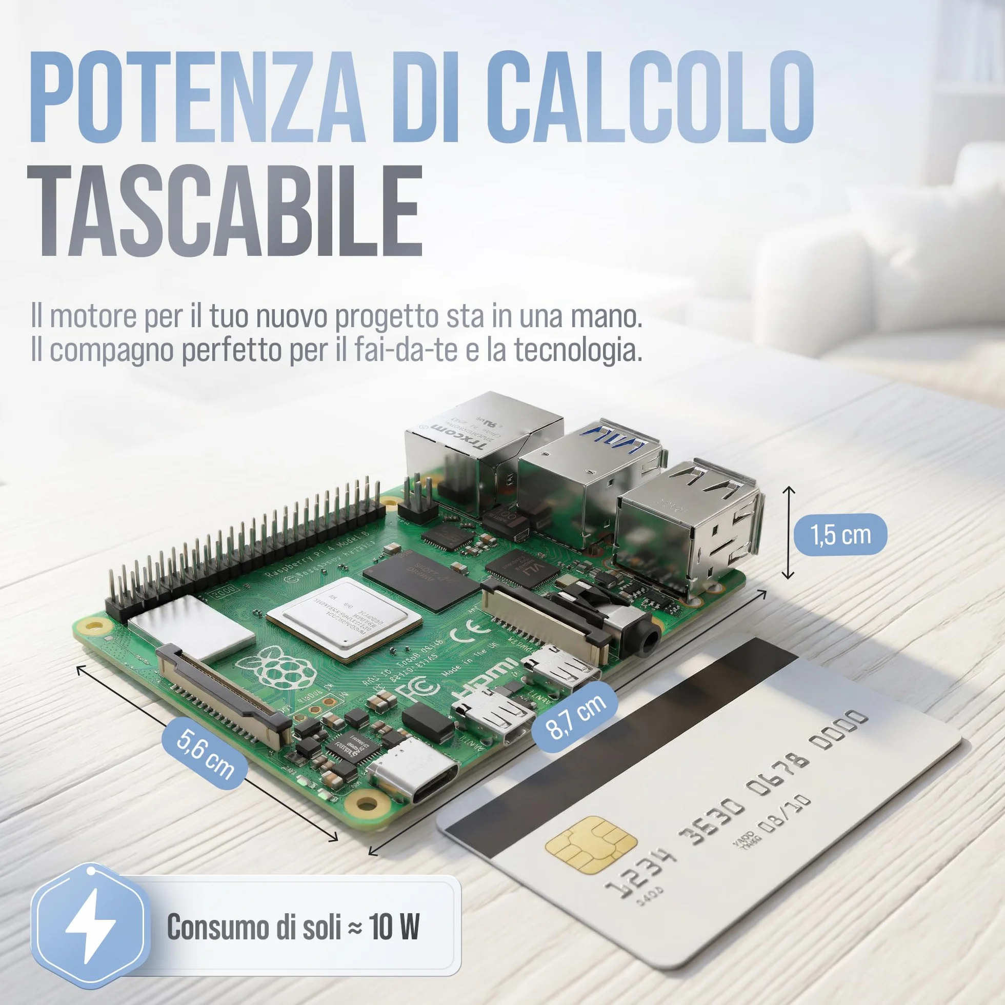 Raspberry Pi 4 4 GB Starter Kit 64 GB Nero Alimentatore 15 W Micro HDMI 4K Dissipatori Home Assistant Smart Home