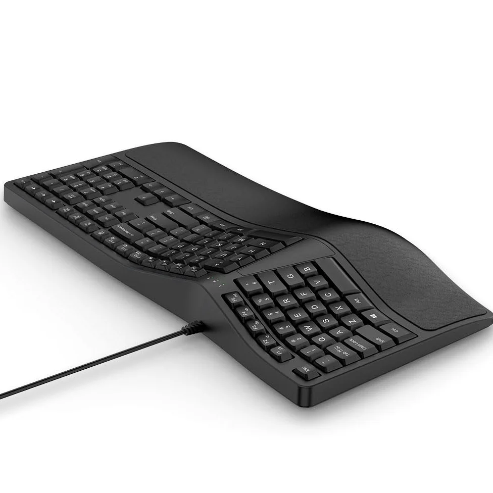 Tissting Tastiera cablata con cavo da 1,5 metri, tastiera ergonomica K110 con riposo al polso ammortizzato, tastiera divisa con PC, laptop