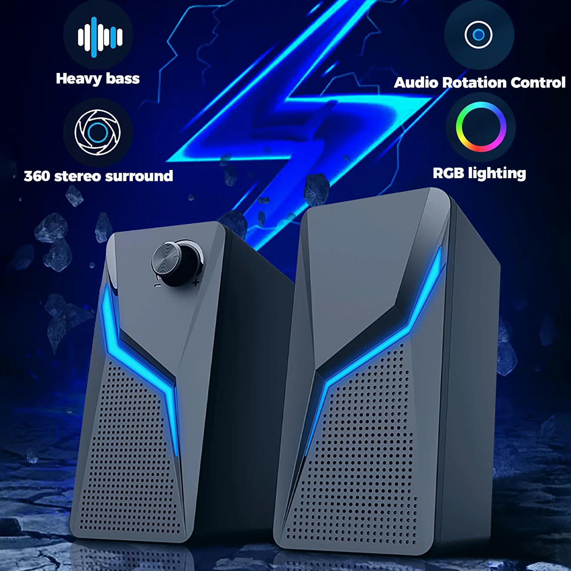 ROSON Altoparlanti per computer, altoparlanti da gioco per PC con bassi e controllo del volume, stereo 2.0 alimentati tramite USB, altoparlanti multimediali AUX da 3,5 mm per laptop/desktop/tablet