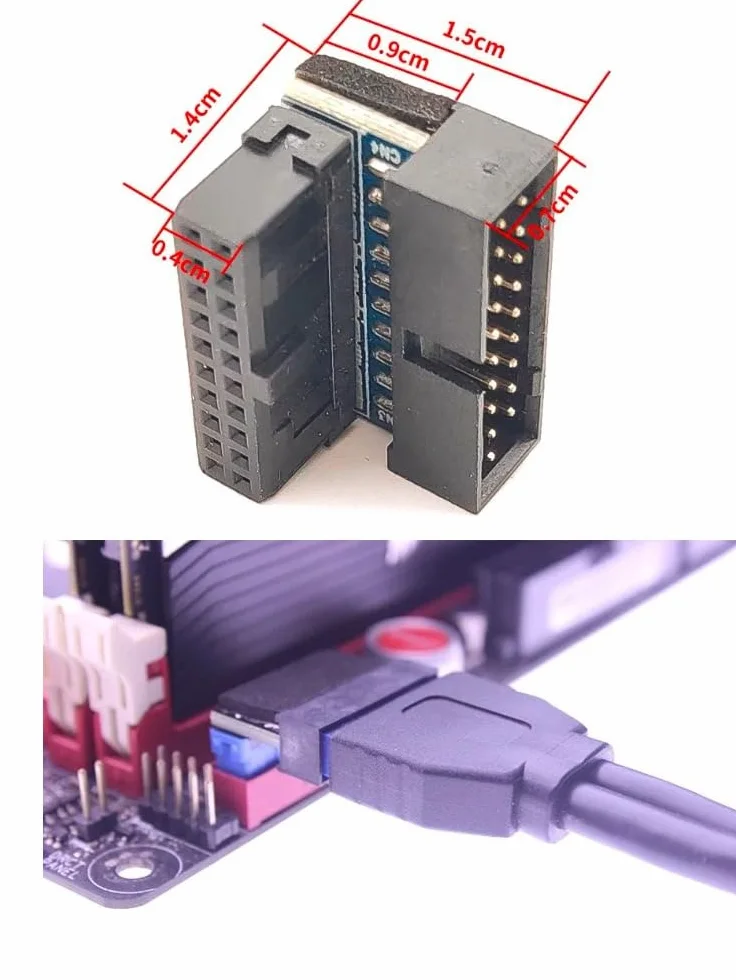 2-PCS USB 3.0 19-Pin/20-Pin Maschio a Femmina Adattatore per scheda madre a 90 gradi, zoccolo a L ad angolo retto per scheda madre del computer