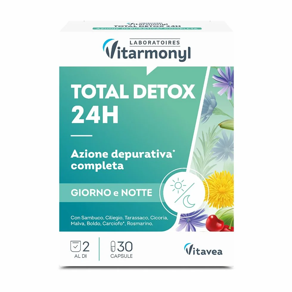 Vitarmonyl Total Detox 24H Drenante Forte Depurativo Fegato e Intestino 30 Capsule