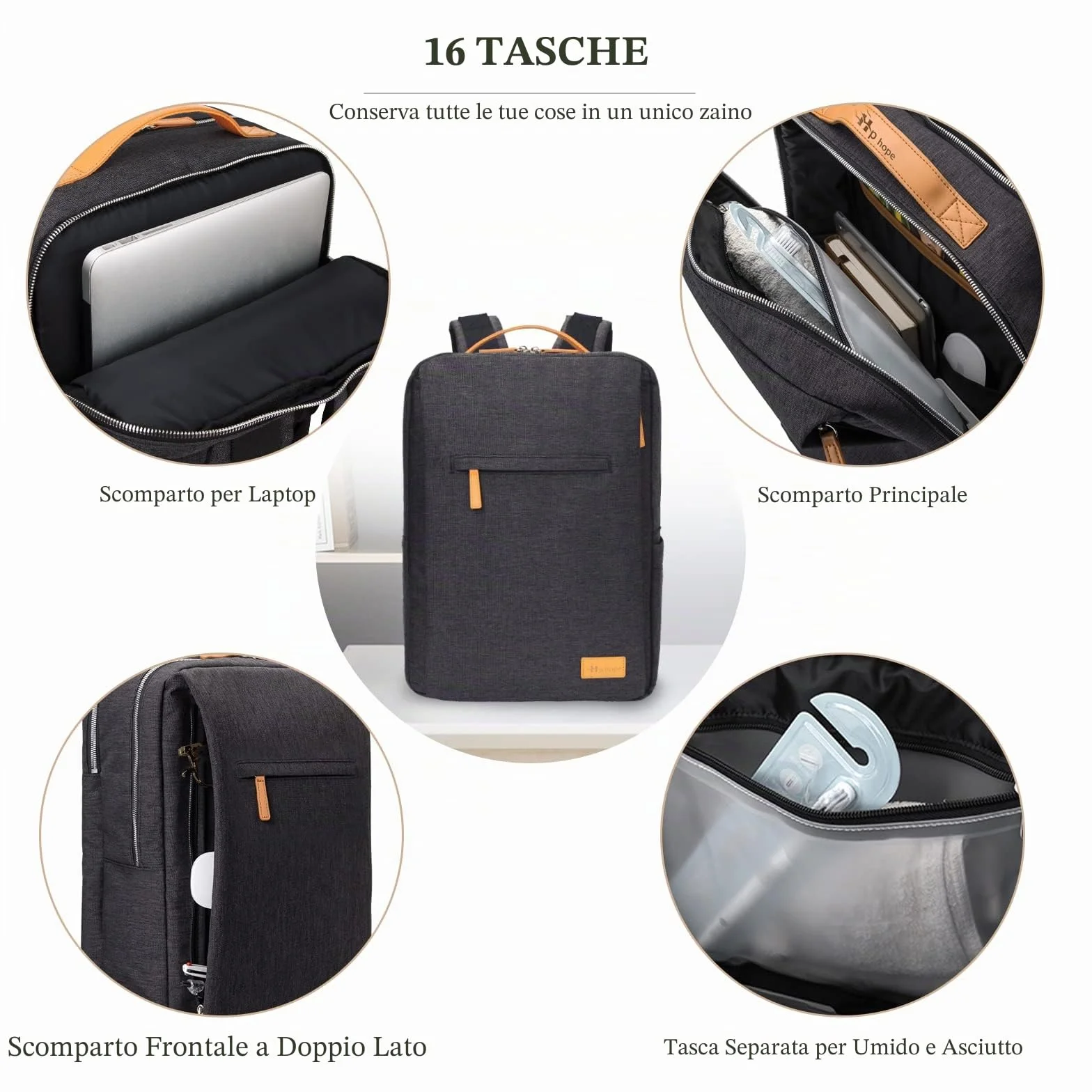 Hp hope Zaino da lavoro per uomo, zaino impermeabile da donna per zaino da scuola per laptop da 15,6 inch con porta di ricarica USB, zainetto antifurto da 22 litri per viaggi di lavoro, escursioni