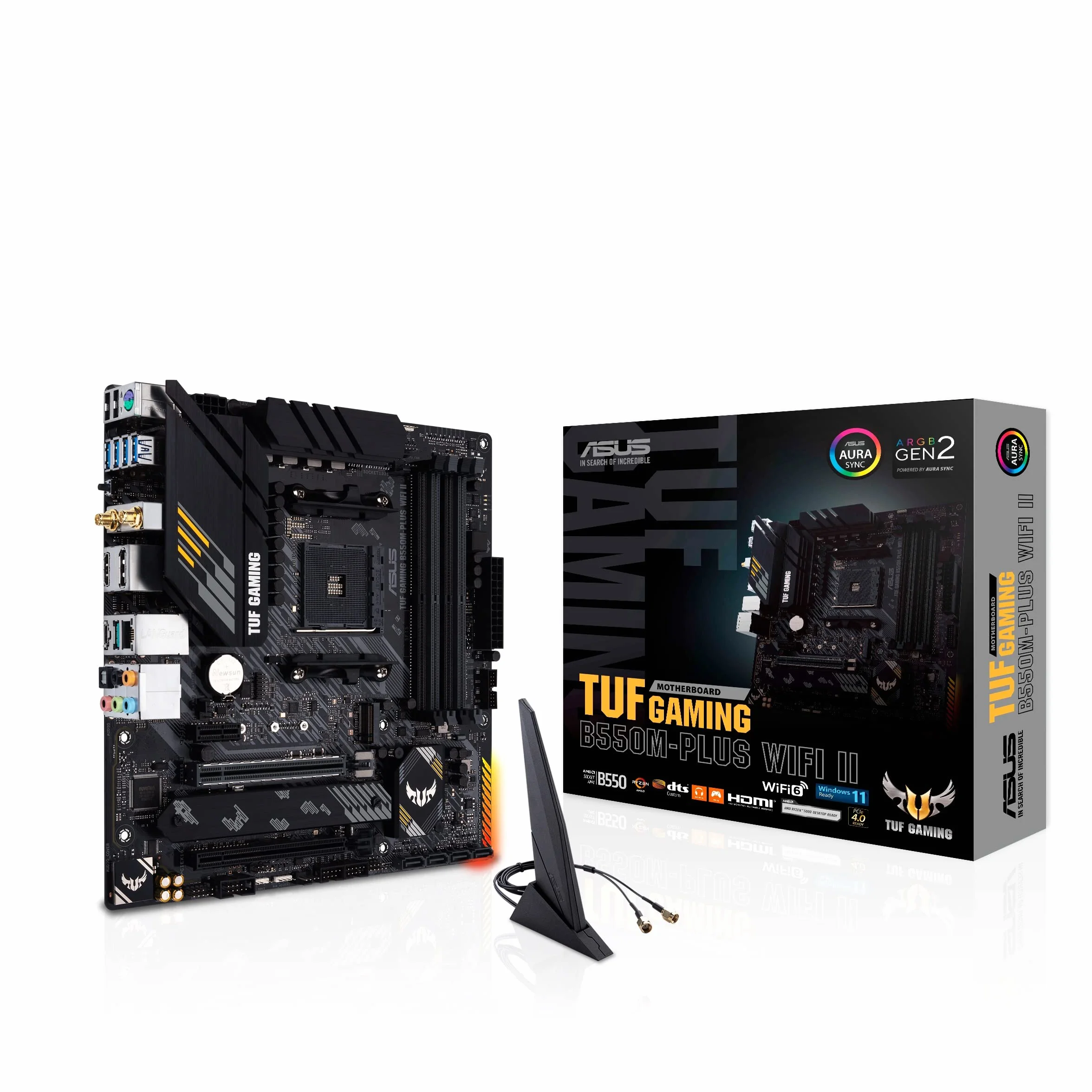 ASUS TUF Gaming B550M-PLUS WiFi II, Scheda Madre Gaming AMD microATX, Socket AM4, DDR4, PCI 4.0, LAN Realtek 2.5Gb, WiFi 6 (802.11ax), 2 M.2, 4 SATA 6GB/s, 2 USB 3.2 Gen 2, Aura Sync RGB, Nero