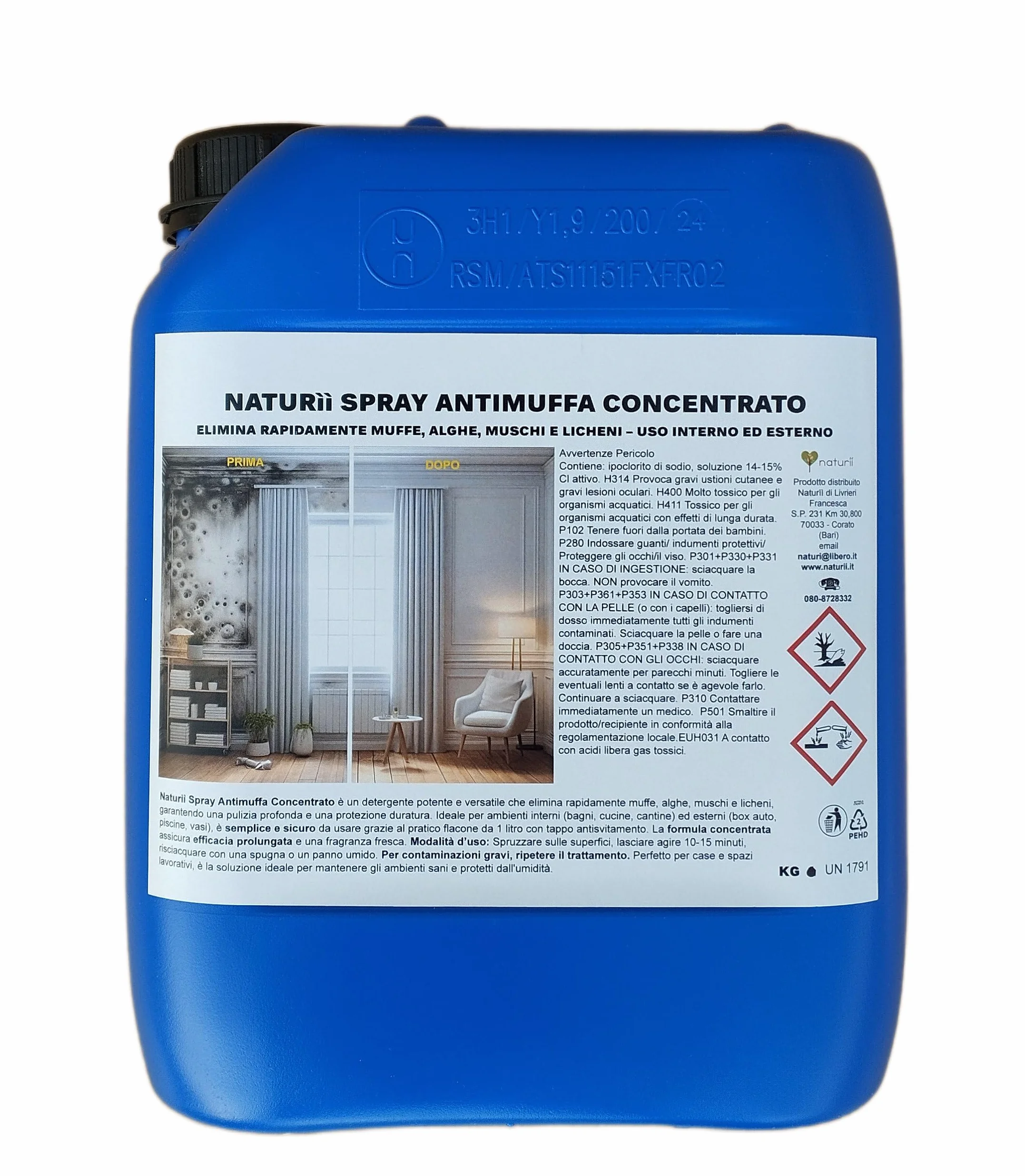 Antimuffa 5 kg Naturìì Tanica z Erogatore Elimina Muffe Alghe Muschi Licheni