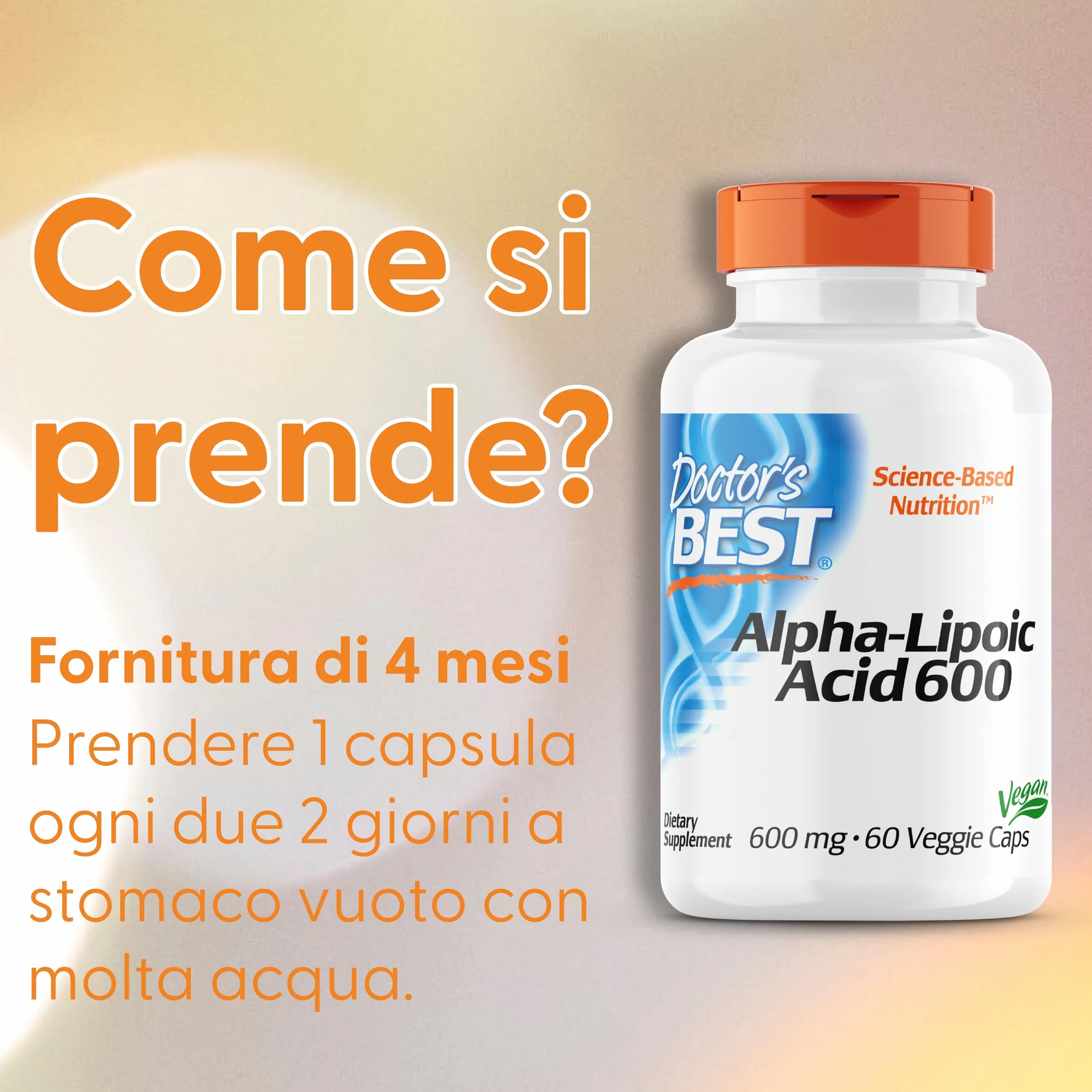 Doctor's Best Alpha-Lipoic Acid 600mg Depot 60 Capsule vegan non OGM Senza Glutine