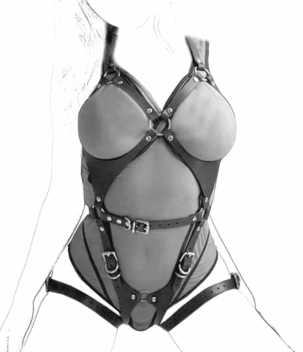 Imbracatura in ecopelle Lingerie Bondage Set Cinturino Corpo Cinghie pettorali Fetish SM
