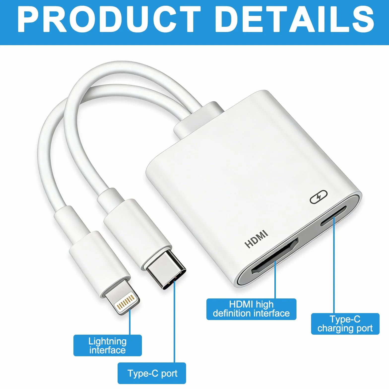 Adattatore USB C HDMI, adattatore da USB C e Lightning a HDMI digitale AV con 4K 60Hz, porta di ricarica, convertitore video audio sincronizzatore, compatibile con iPhone, iPad, MacBook per TV/Monitor