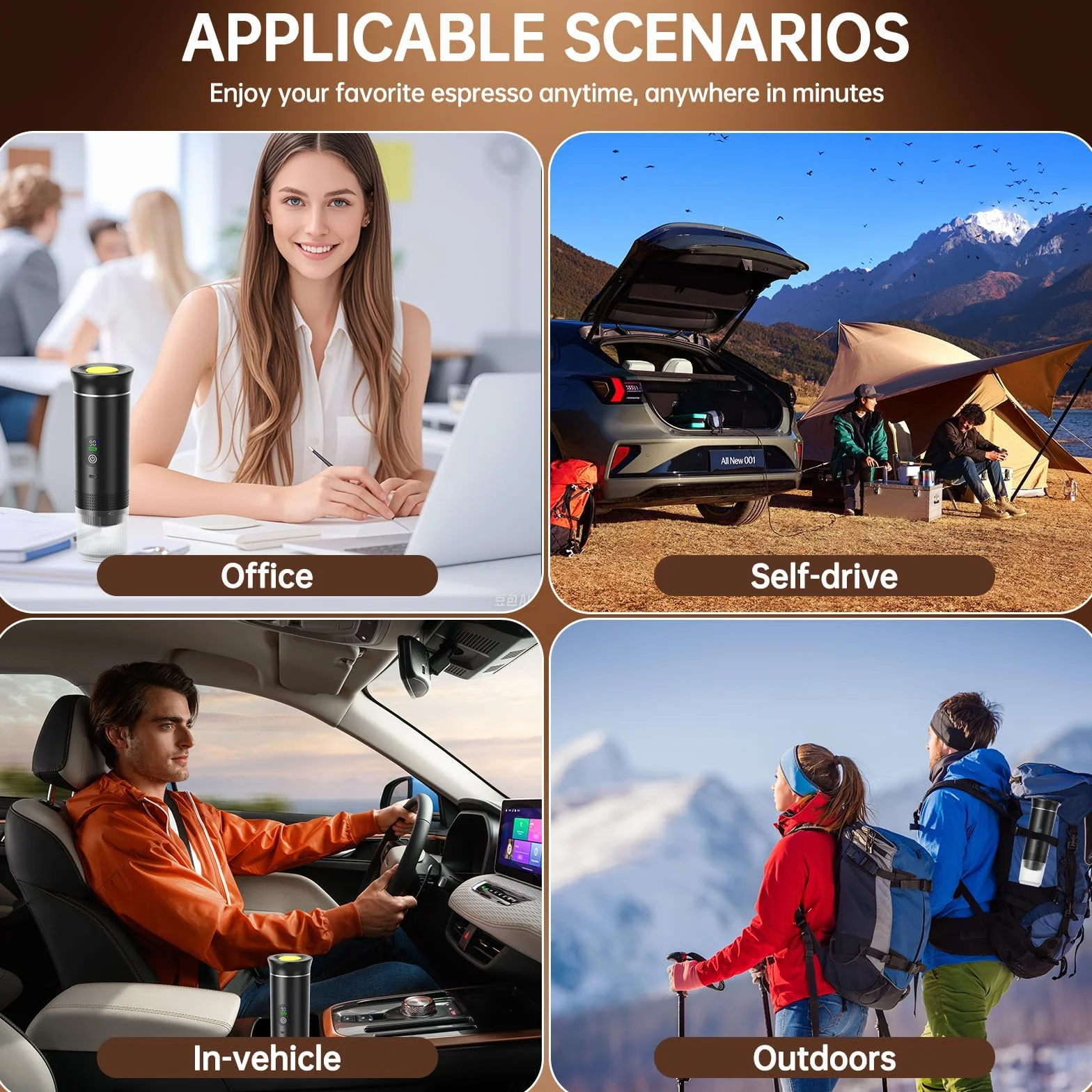 Macchina da Caffè Portatile 3 in 1 con Display Temperatura, 80ml Acqua 20 Bar Modalità Caldo/Freddo, USB-C 7500mAh, Compatibile con Capsule e Caffè Macinato