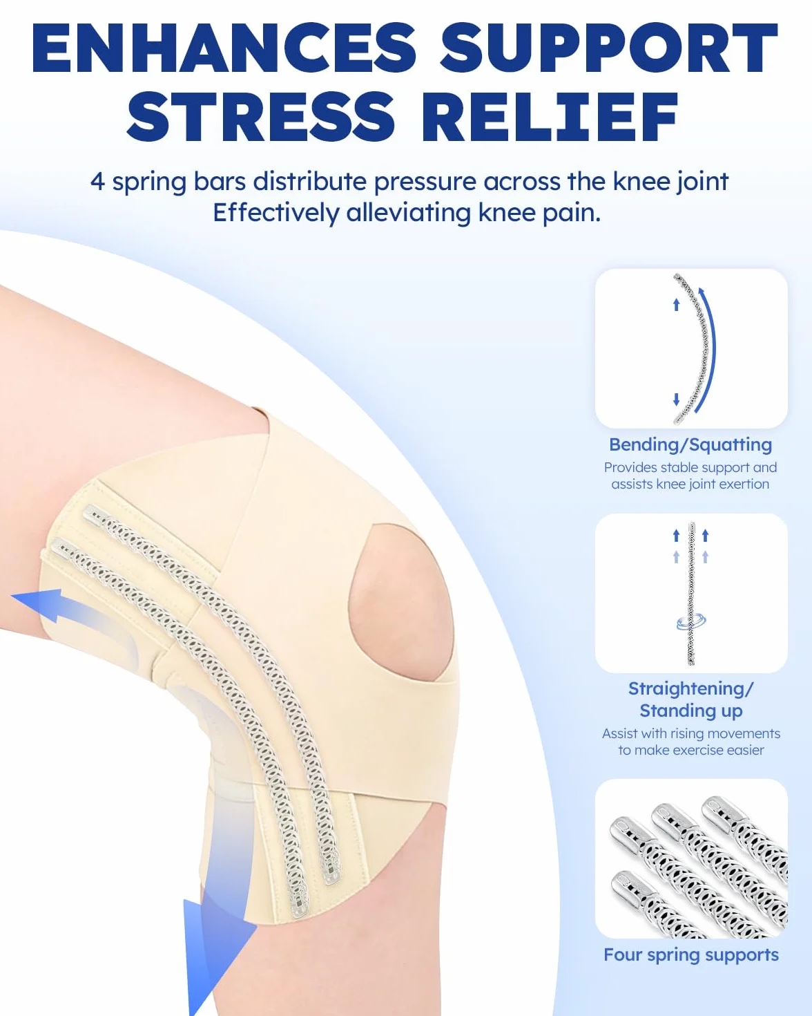 Tutore Ginocchio Menisco con Stabilizzatori Laterali Elastici Uomo Donna (Beige, M)