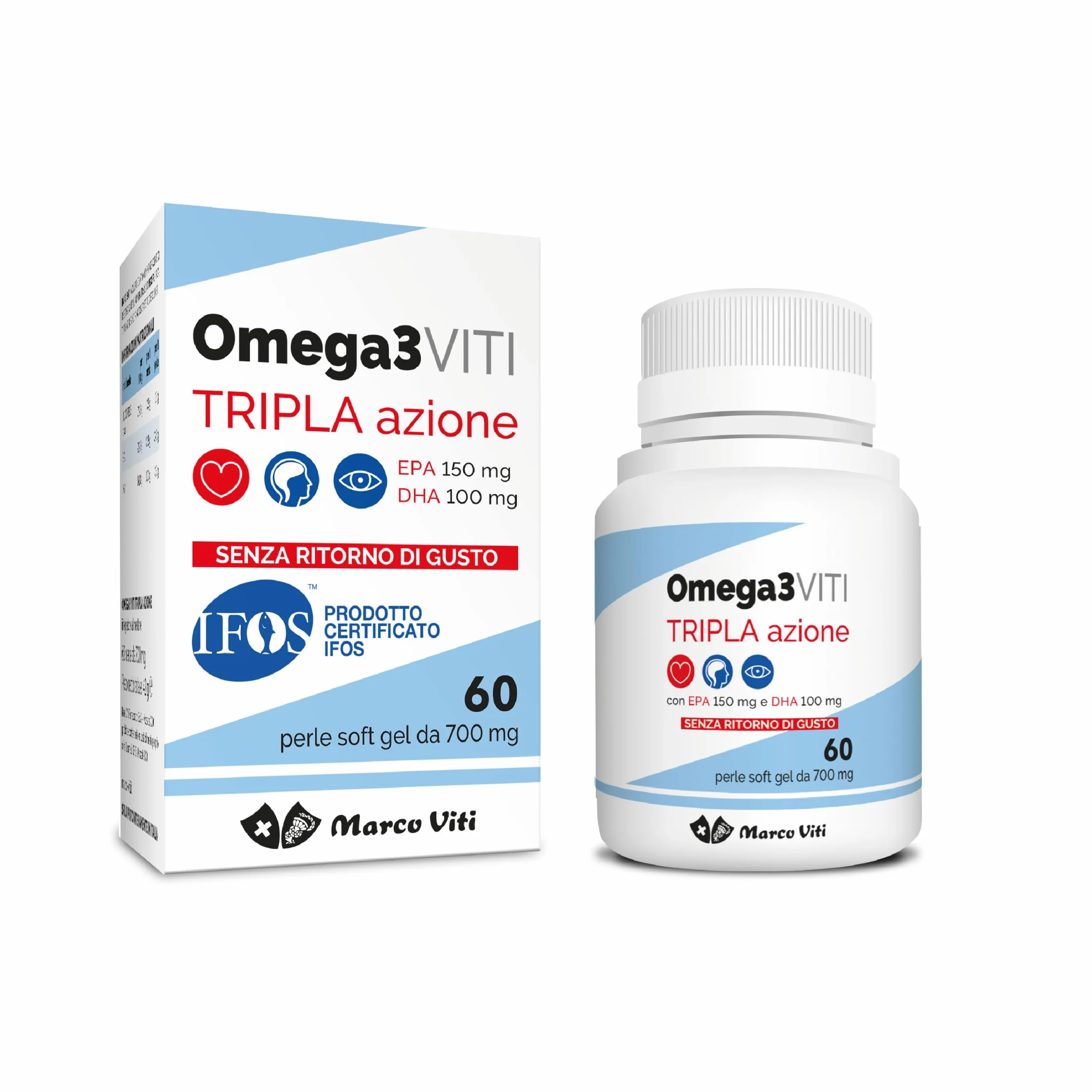 Omega3 Viti Tripla Azione Integratore Omega-3 60 Capsule 700 mg Cuore Cervello Vista