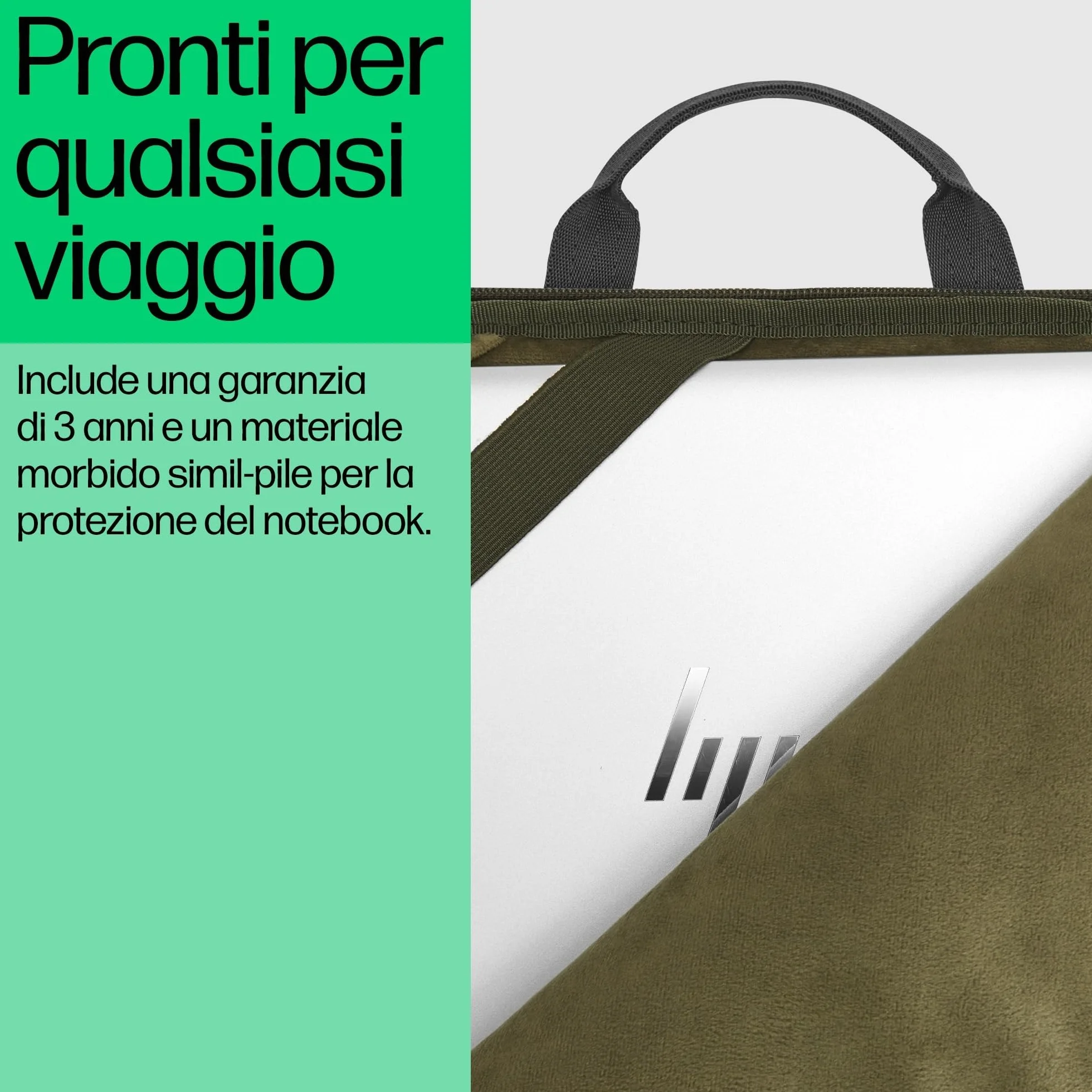 HP Custodia Modulare per Notebook fino a 15.6", 3 Modalità d'Uso, Tasche Interne e Esterne, Resistente all'Acqua, Tracolla Removibile, Design Sottile, Creata con Materiale Riciclato,Grigia/Verde