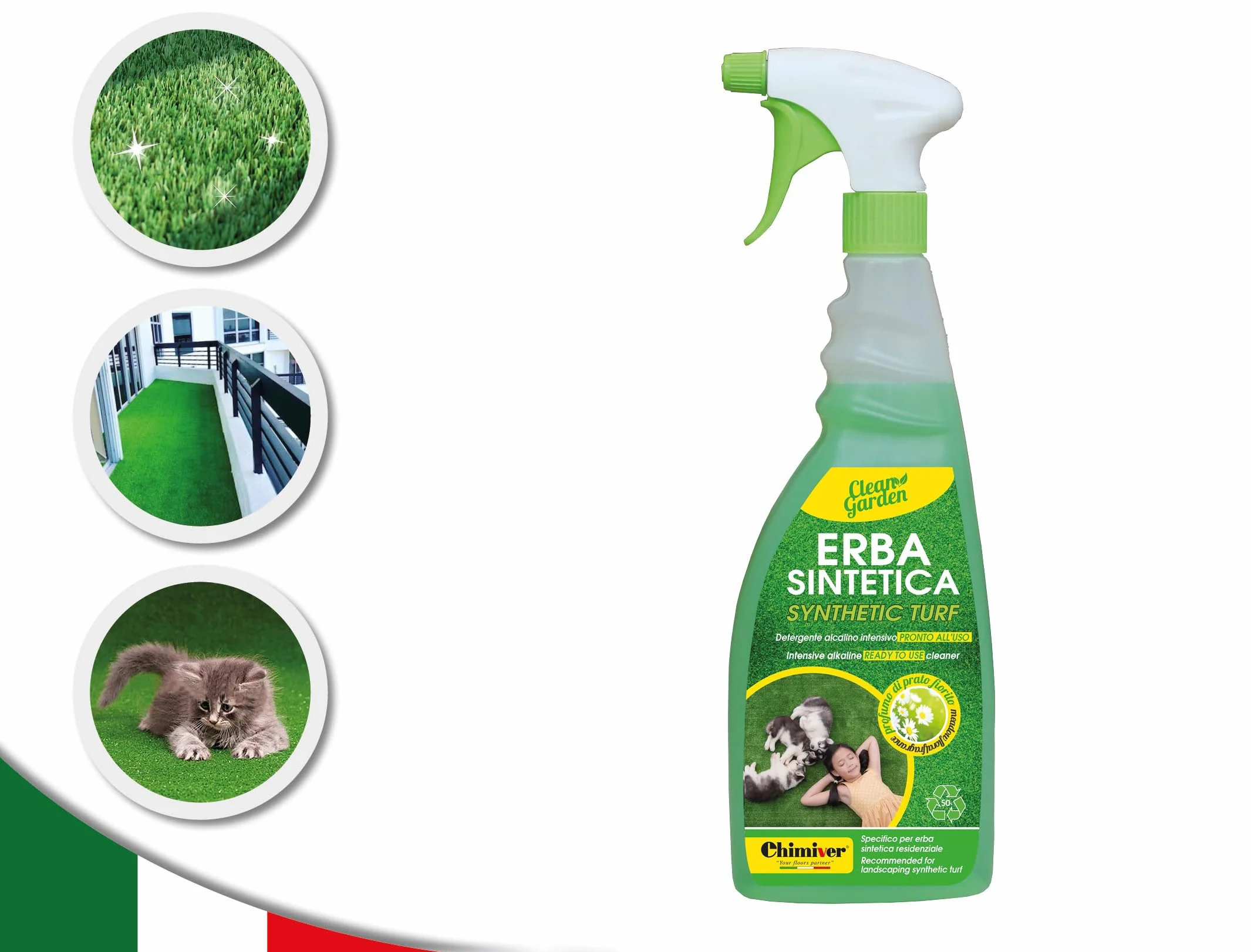Chimiver CLEAN GARDEN PRONTO KIT 2pz Detergente alcalino sanificante prato erba sintetica 750ml