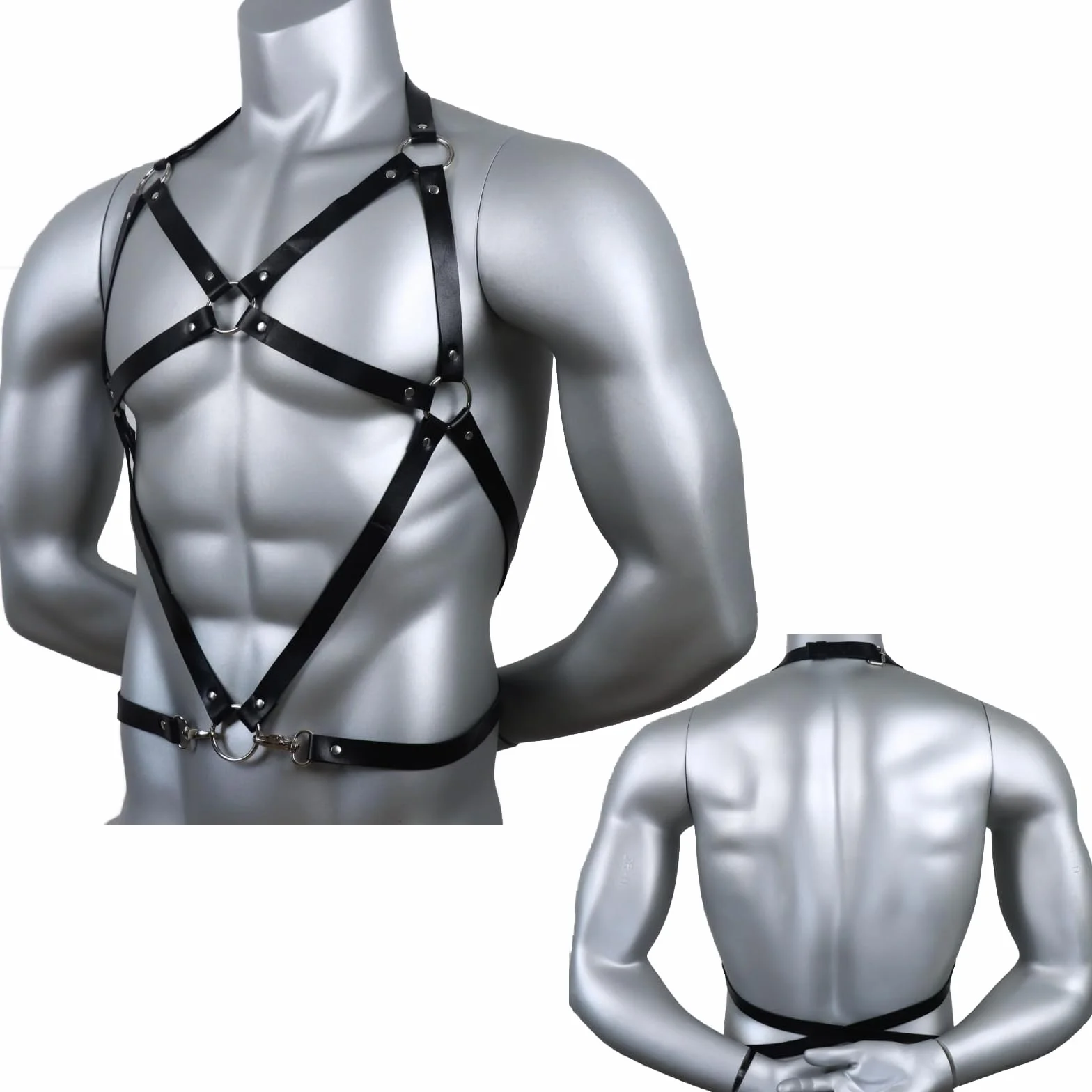 Corsetto da uomo in pelle nera BDSM Gothic Punk Chest Harness Fetish Bondage