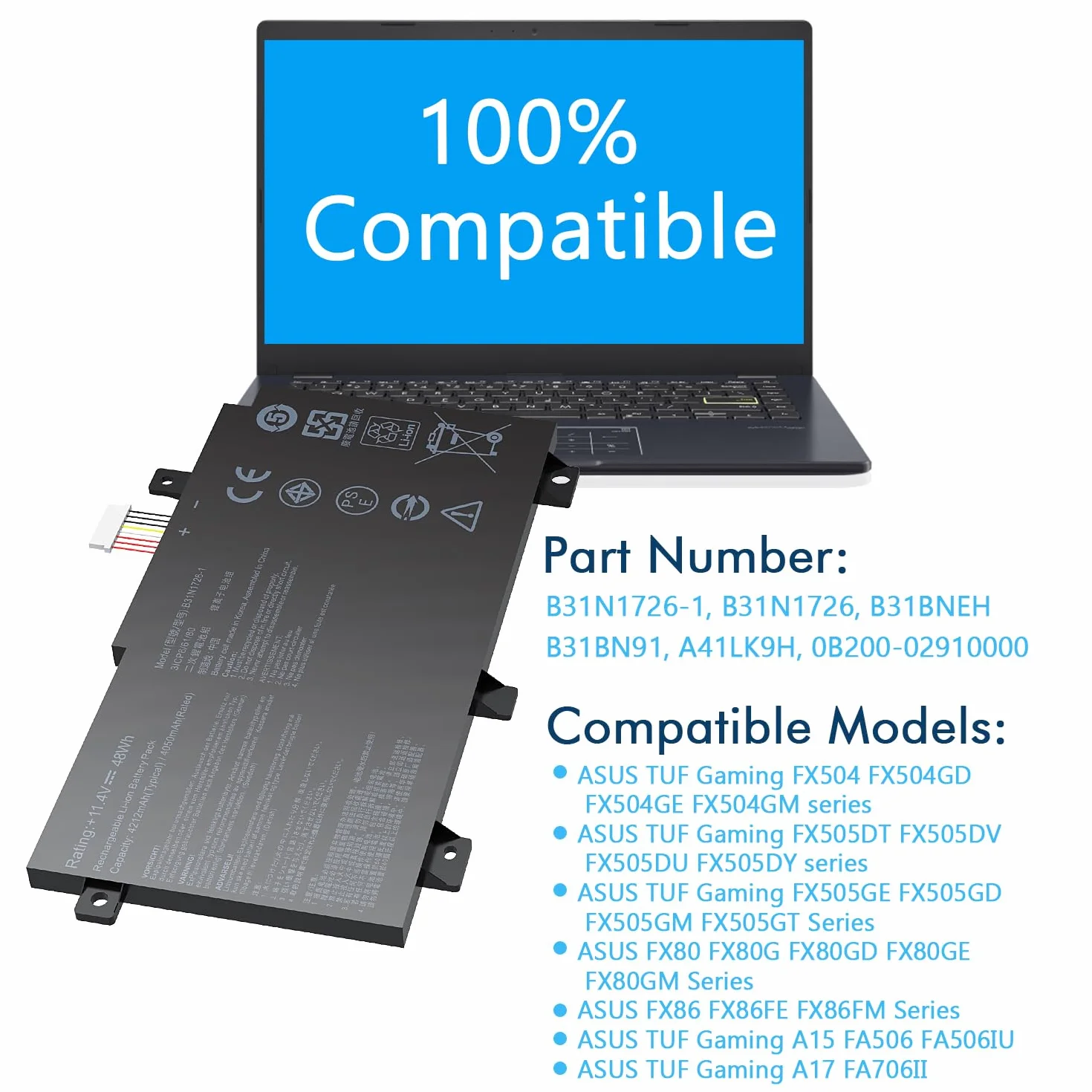 B31N1726 Batteria di ricambio per Asus FX80 FX86 TUF FX505GT FX505GM FX505GE FX505GD FX505DT FX505DV FX505DY FX505
