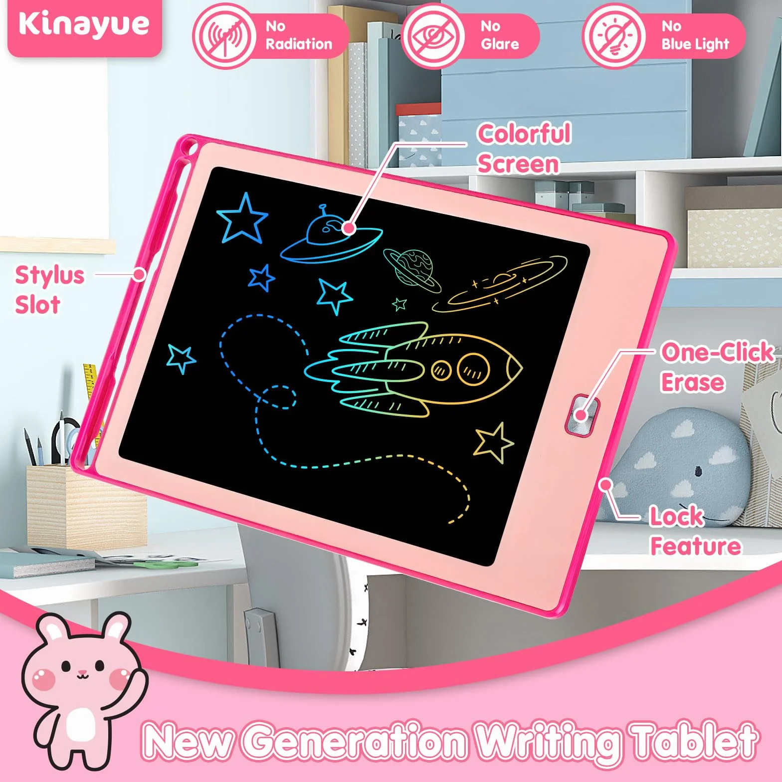 Tavoletta Grafica Bambini LCD 8,5 pollici Lavagnetta Cancellabile Riutilizzabile Rosa