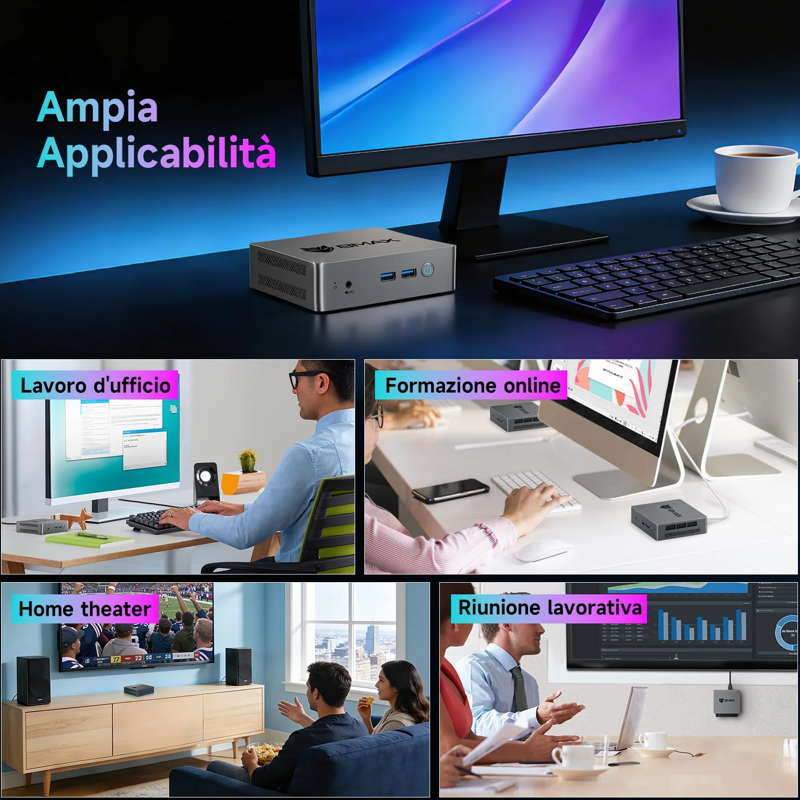 BMAX Mini PC W-11 Pro Intel N4500 8GB LPDDR4 256GB M.2 SSD WiFi 5 Bluetooth 5.0 Dual HDMI