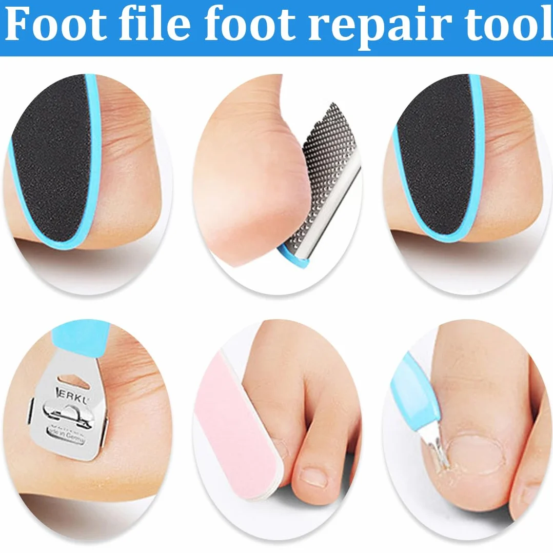 Set Professionale Pedicure 7 pezzi, Raspa Doppia Superficie Abrasiva, Rimozione Calli, Talloni Screpolati
