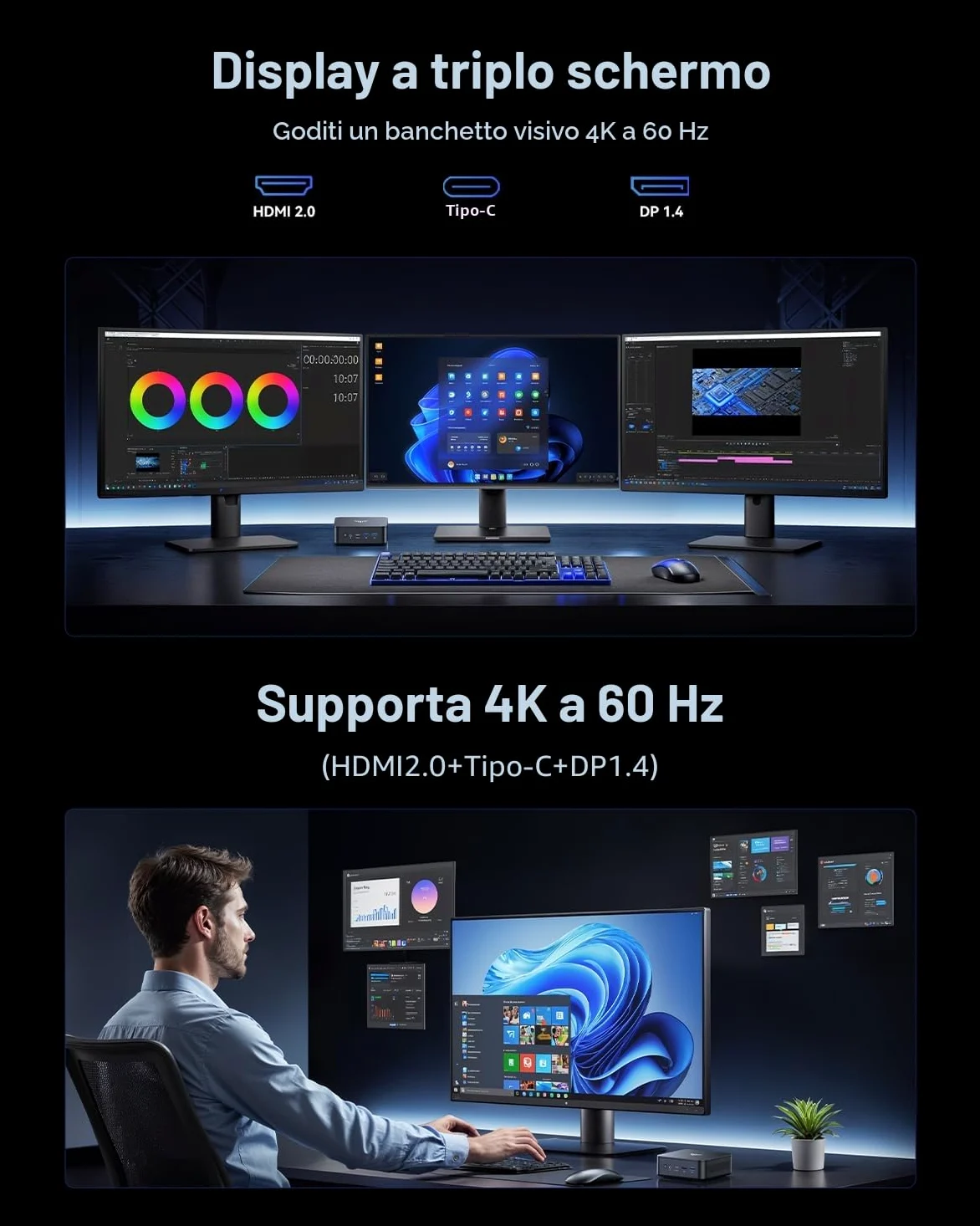 NiPoGi Essenx E3 Mini PC ΑΜD Ryzen 5 3500U (meglio di Ν150/Max 3,7 GHz/28W) W11-Pro 16GB DDR4 512GB SSD, Mini Computer con Doppia LAN/Triplo Schermo 4K/WiFi/BT/USB3.2 per Ufficio, Home Theater, Scuola