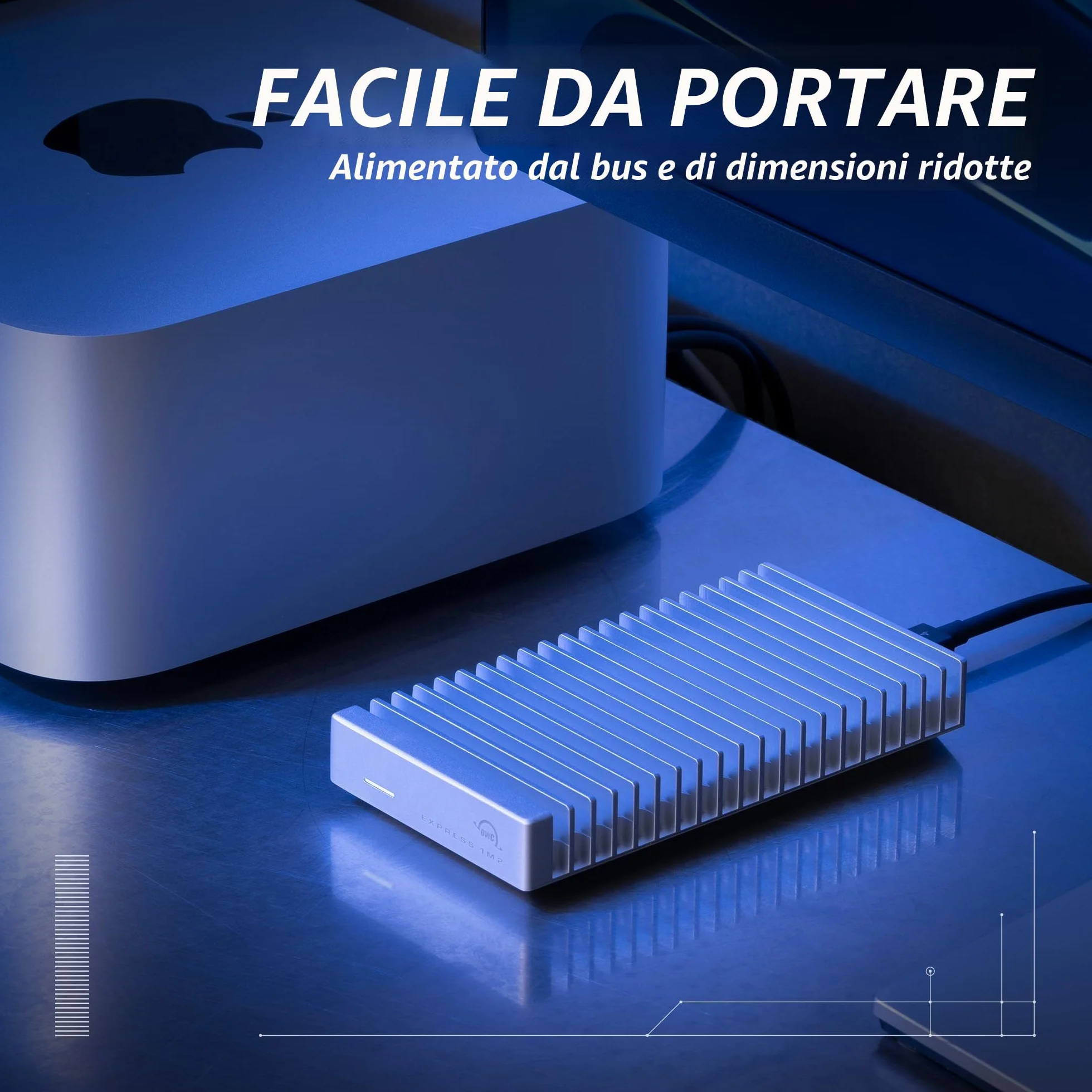 OWC Express 1M2 NVMe Thunderbolt (USB-C) SSD USB4 Ultra veloce esterno SSD Drive con dissipatore di calore in alluminio (solo involucro)
