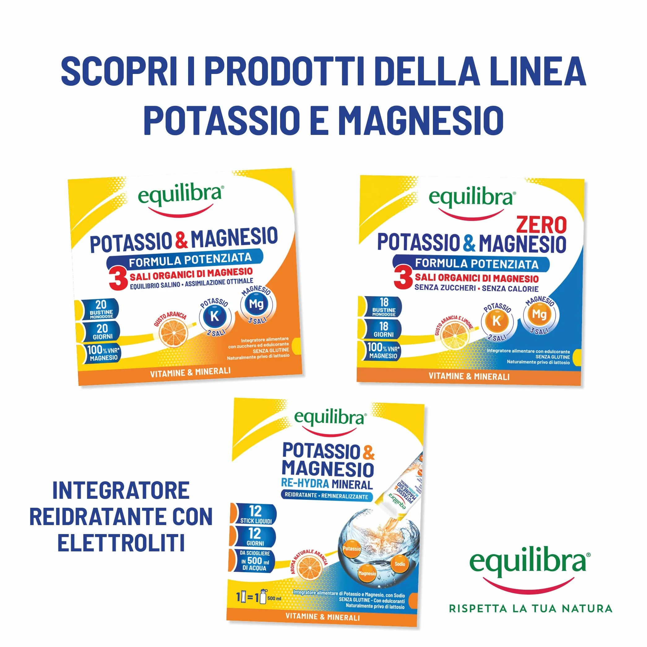 Equilibra Potassio e Magnesio Zero Integratore Alimentare 18 Bustine Gusto Arancia Limone