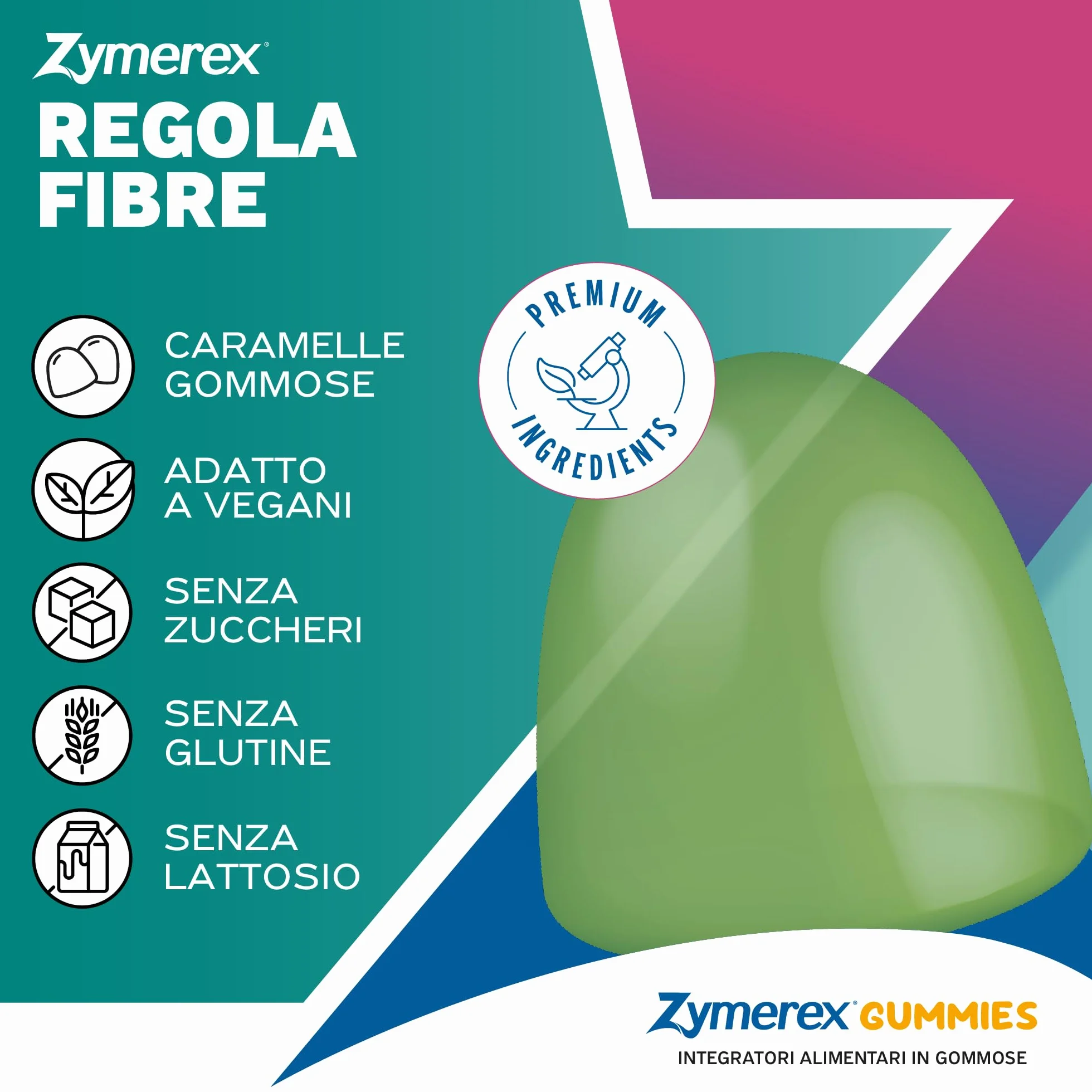 Zymerex REGOLA FIBRE Gummies 45 gommose Integratore fibre regolarità intestinale
