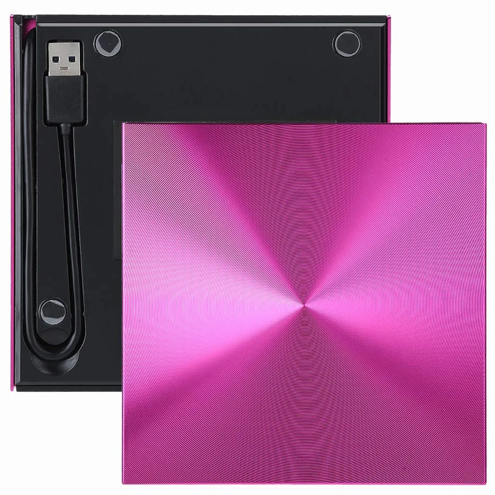 CCYLEZ Unit ottica esterna, unit CD/DVD +/- RW portatile USB 3.0 Masterizzatore di riscrittura DVD/CD sottile, unit disco DVD-RW per desktop laptop (Rosa)