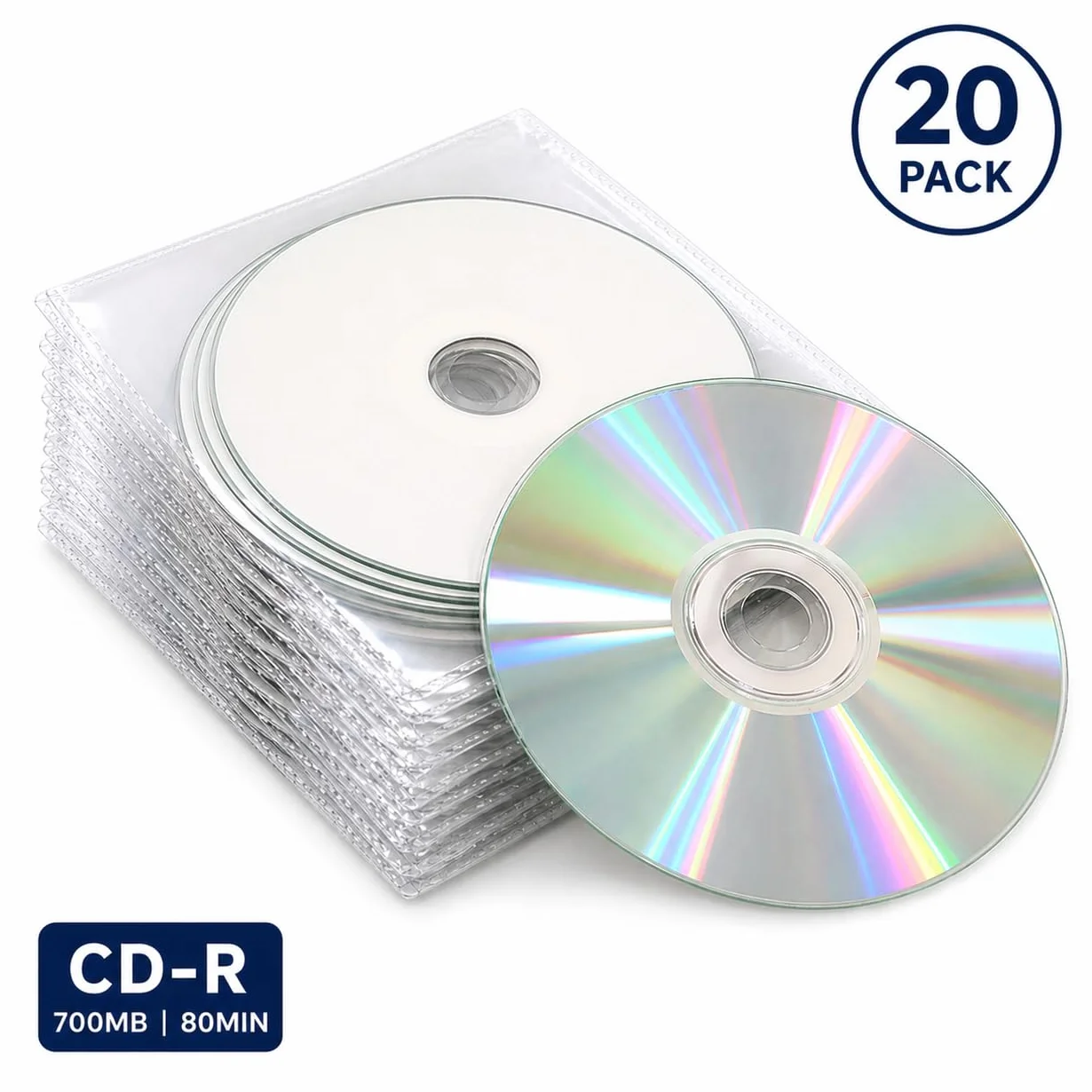 Ritek - 20 dischi CD-R bianchi professionali stampabili a getto d'inchiostro, con una velocità di scrittura di 52x, in custodie di plastica Dragon Trading con patta