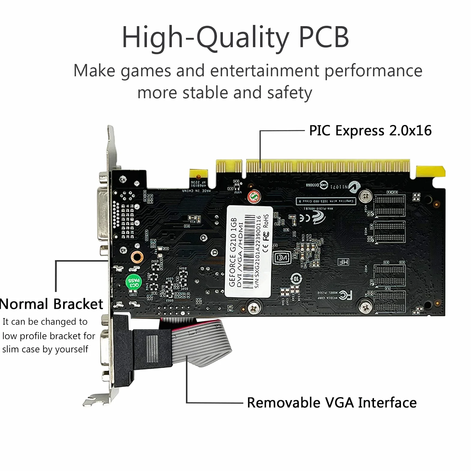 QTHREE GeForce GT 210 Scheda Video, 1GB DDR3 64-bit, HDMI DVI VGA, Low Profile, Scheda Grafica per PC, PCI Express x16, DirectX 10